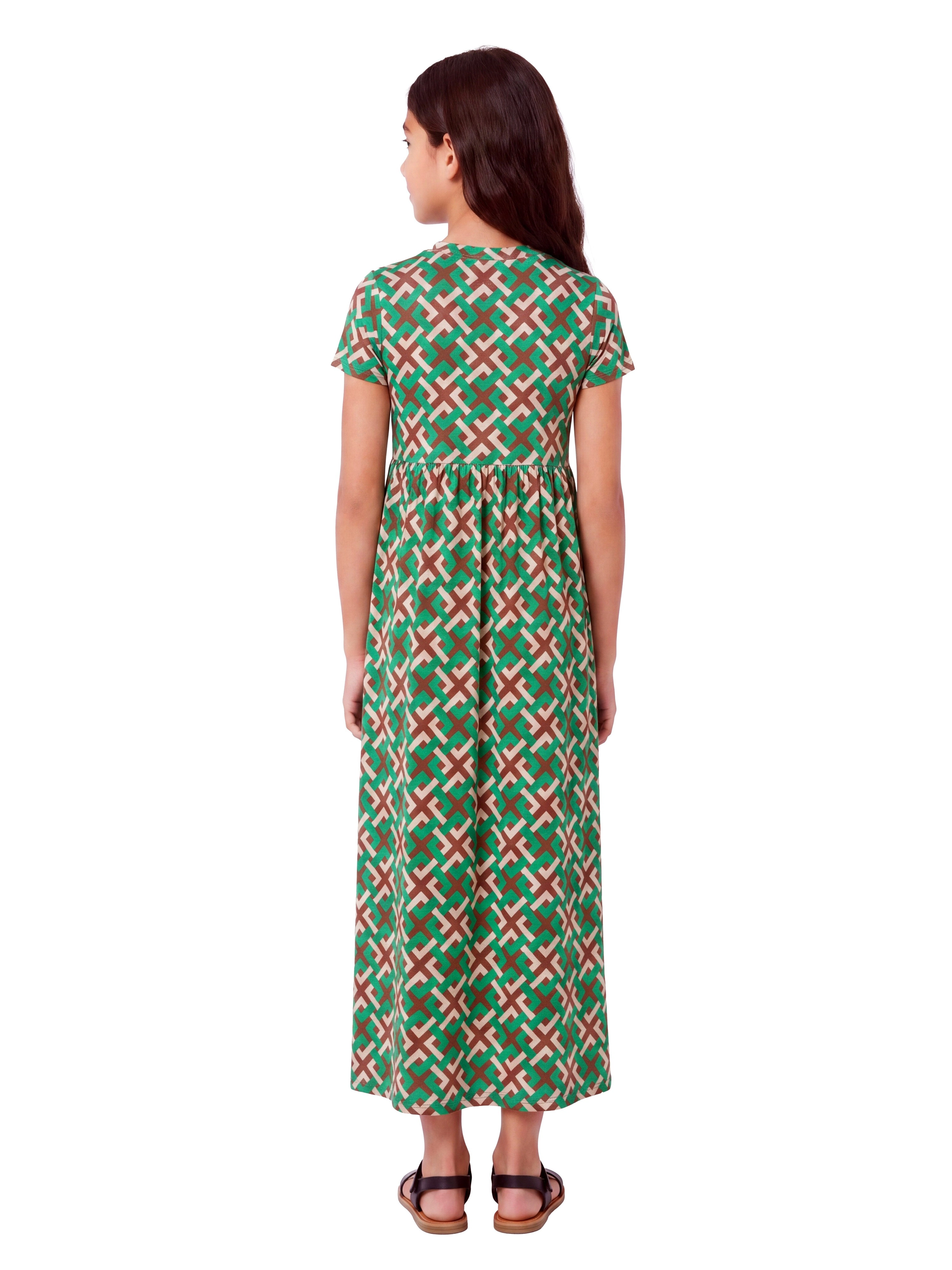 24sevenKid Essential Girls Short Sleeve Green Maxi Dress