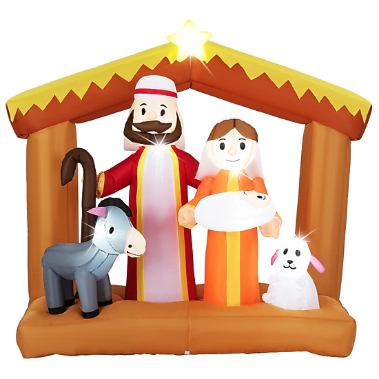 SUGIFT Multicolor 6-ft Christmas Nativity Scene Inflatable with 6 Built-In LED Lights and Ground Stakes 5.5-ft H