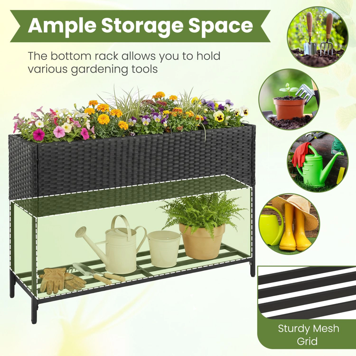Slickblue Elevated Garden Planter Box with Shelf and Metal Legs