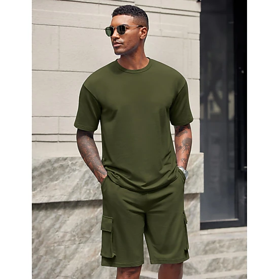 COOFANDY Mens  2 Piece Outfits Crew Neck Short Sleeve Tee Cargo Shorts Set