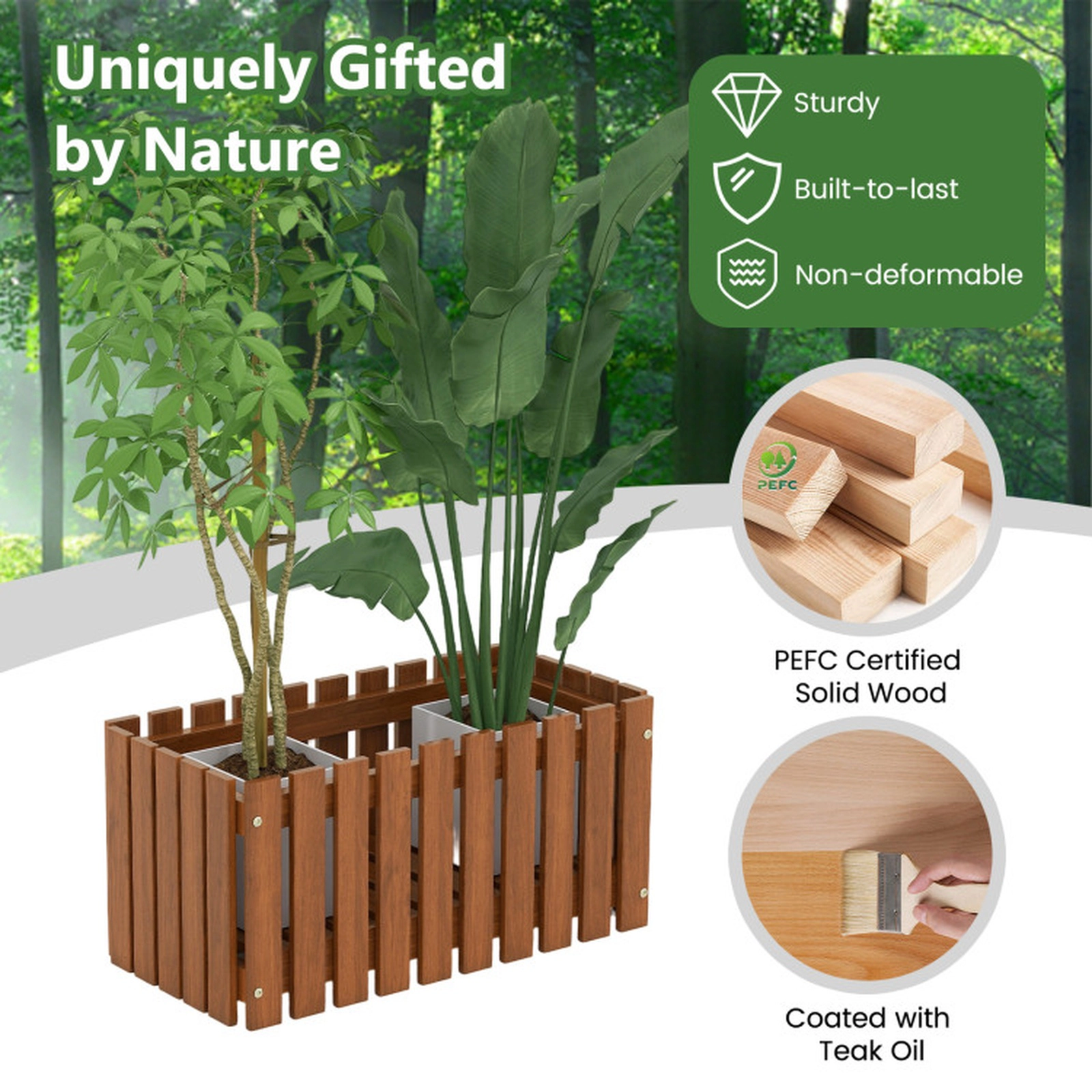 SUGIFT Natural Solid Wood Raised Garden Bed with Slat Style Sides 25-in W 12-in D 12-in H 44-lb Box Capacity