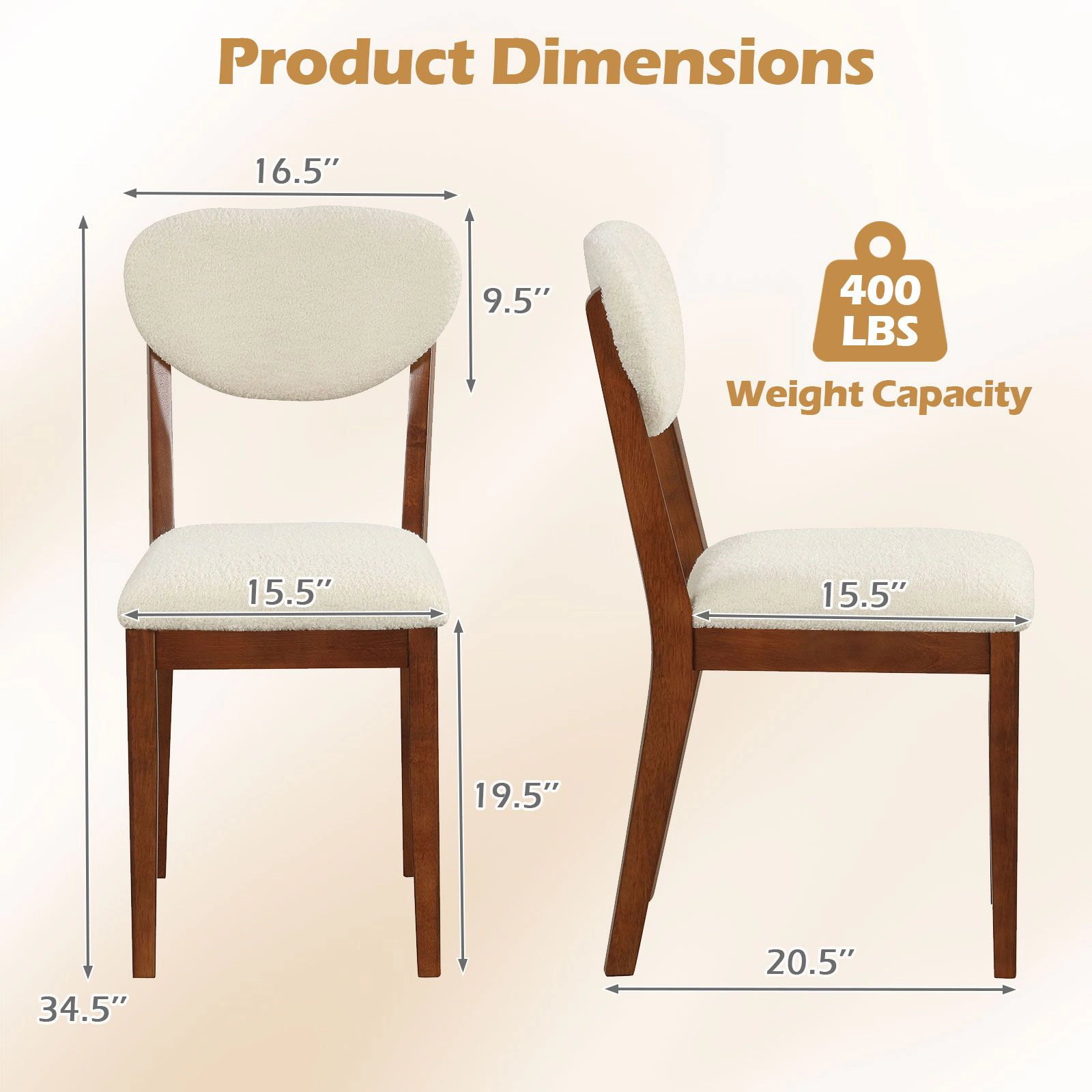SlickBlue Sherpa Upholstered Dining Chairs Set of 4 with Wood Legs