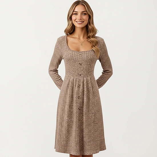 jcpenney knit dresses Anna-Kaci Women's Ribbed A-Line Button Front Dress Knit maxi dress