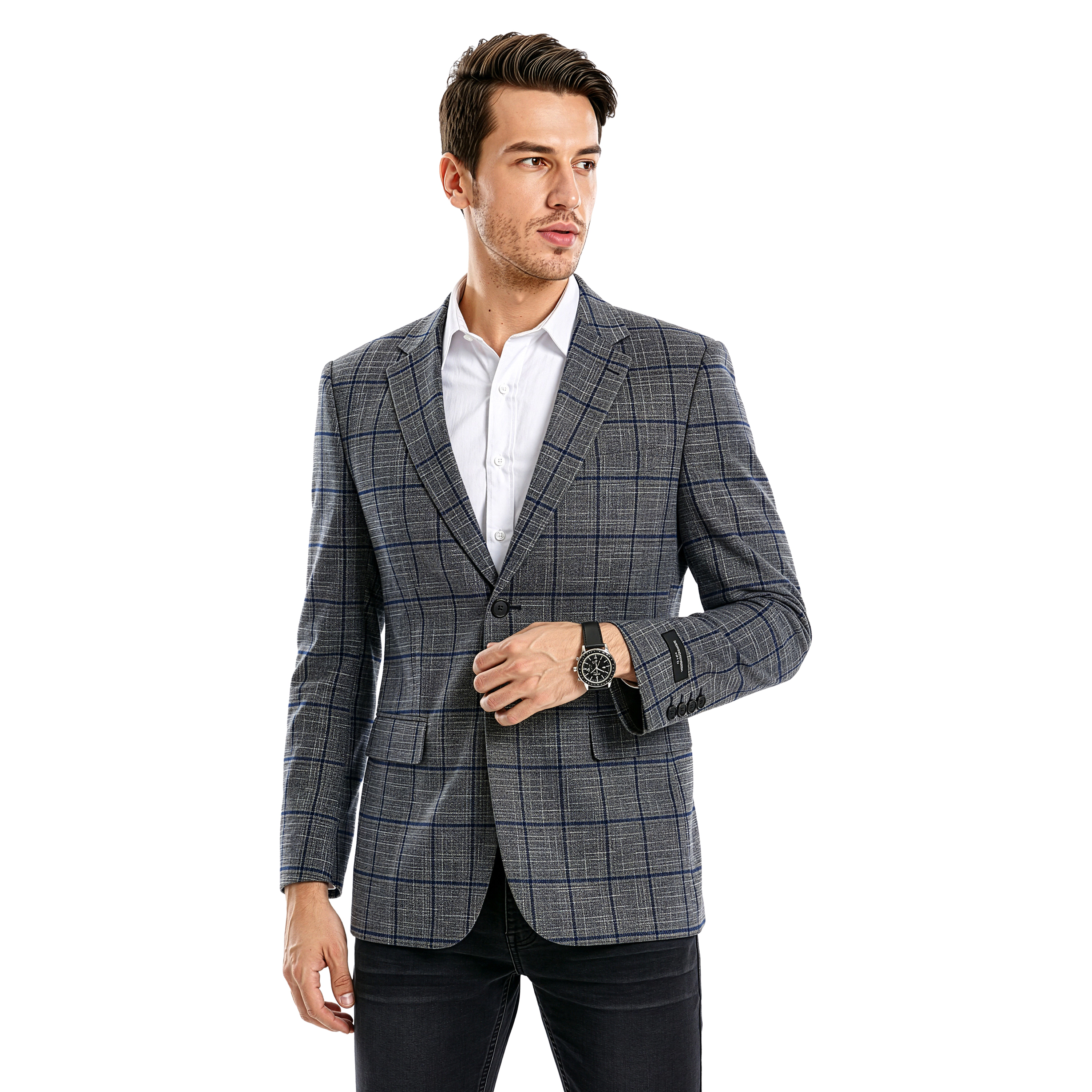 Tazzio Mens Slim Fit Windowpane Plaid Sport Coat
