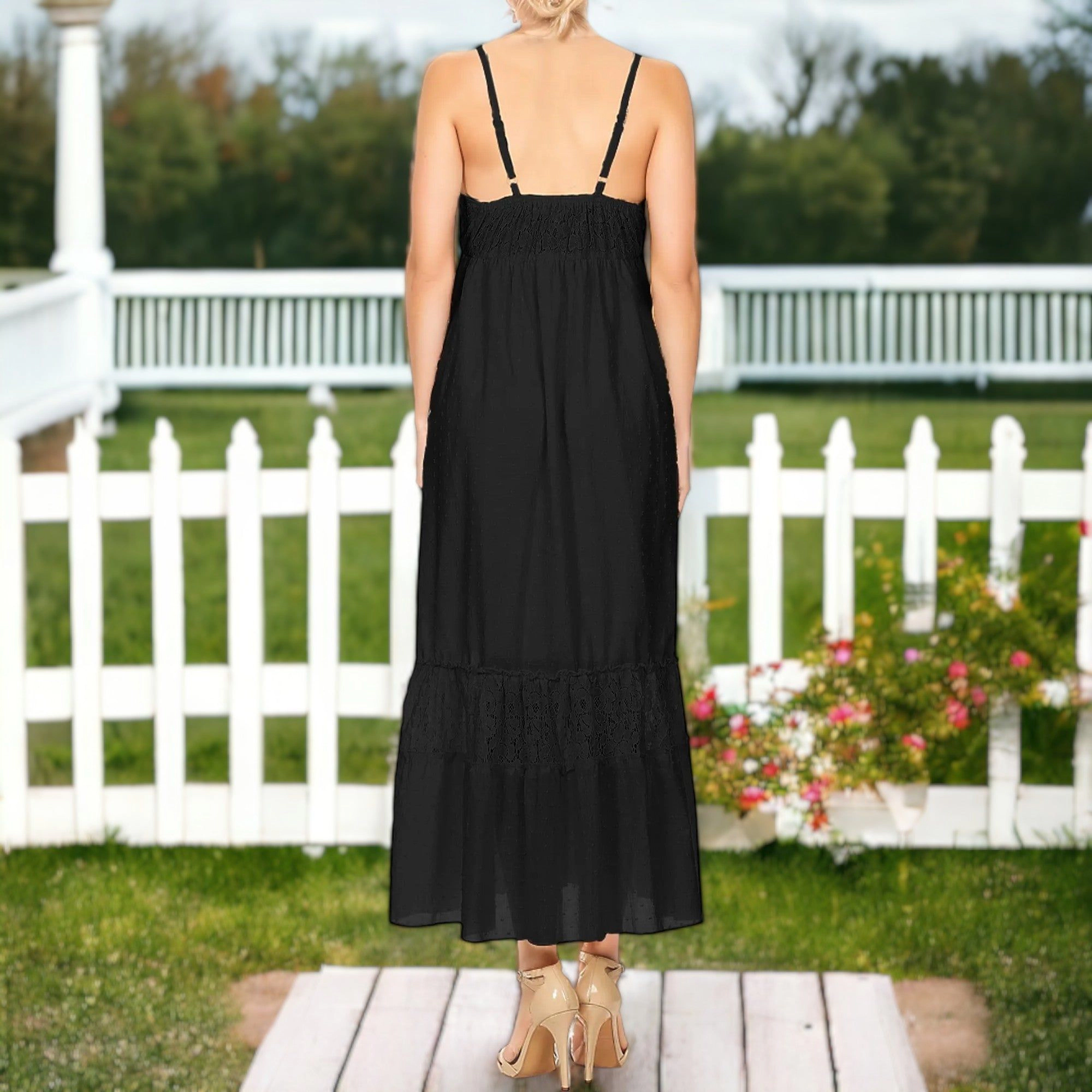 Anna-Kaci Women's Adjustable Spaghetti Strap Boho Lace Maxi Dress