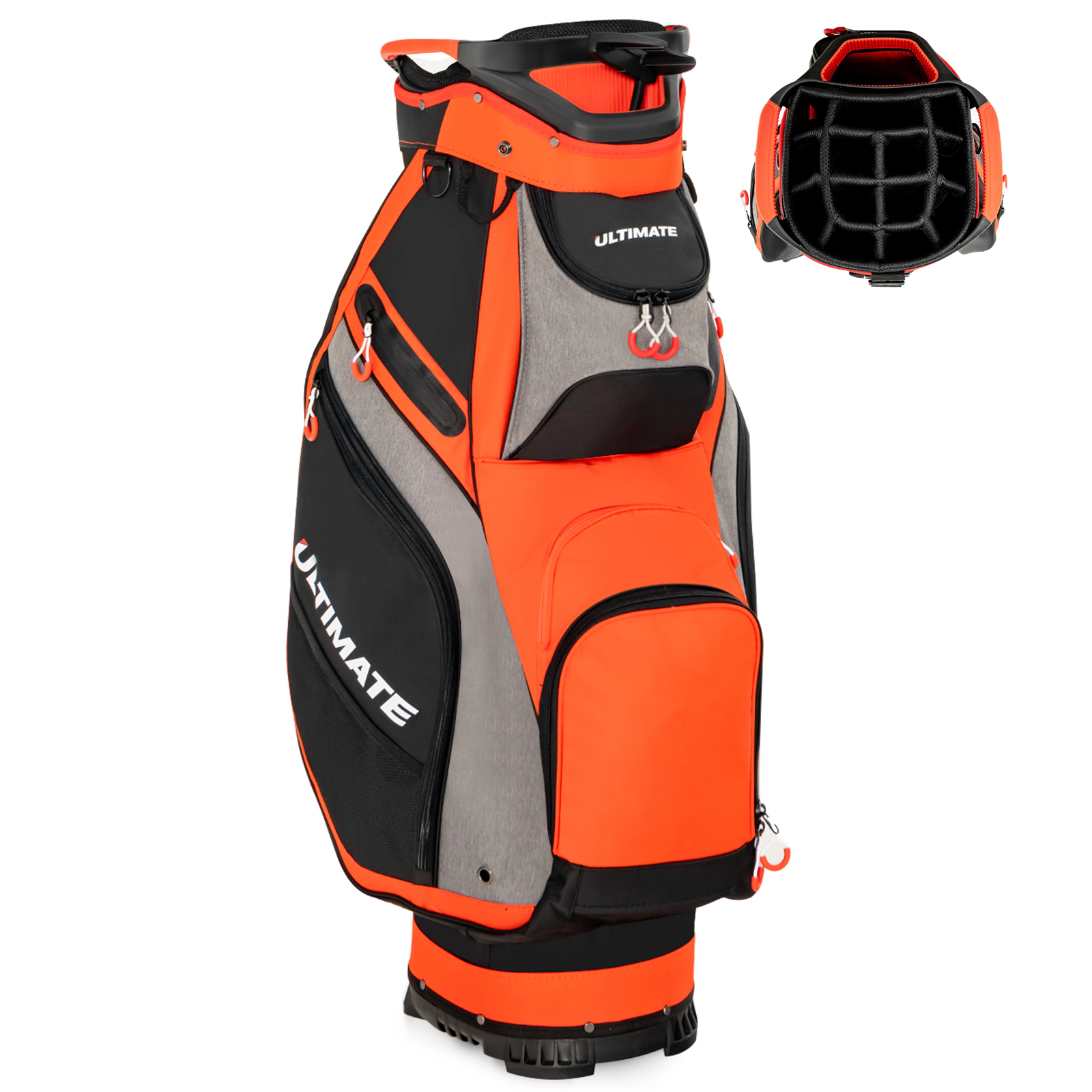 SUGIFT 10.5-in Top Golf Stand Bag with 14-Way Dividers 7 Zippered Pockets 5.5-lb Net Weight Orange/Navy