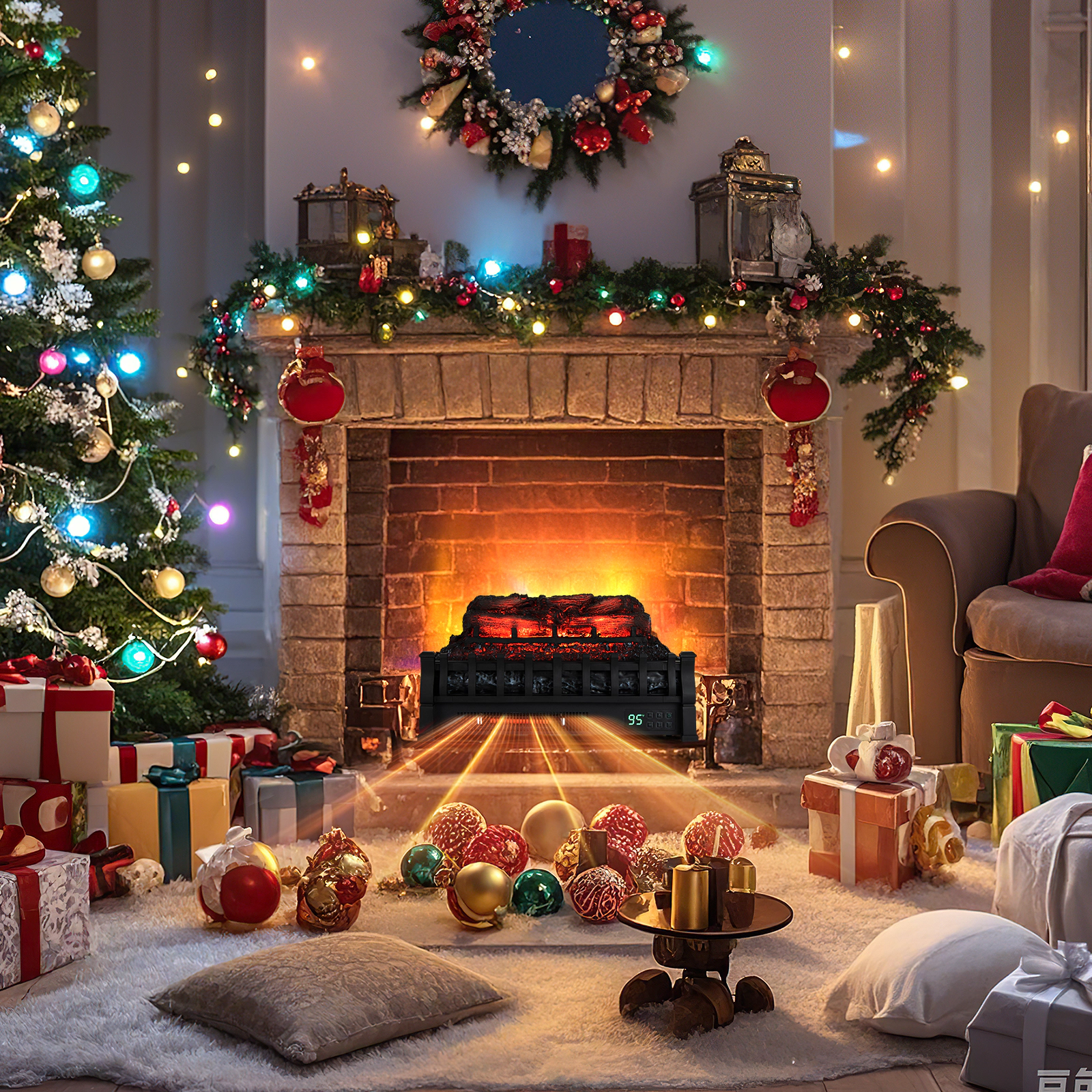 LJG 23 Inch Infrared Quartz Electric Fireplace Pinewood Log Heater with Adjustable Flame