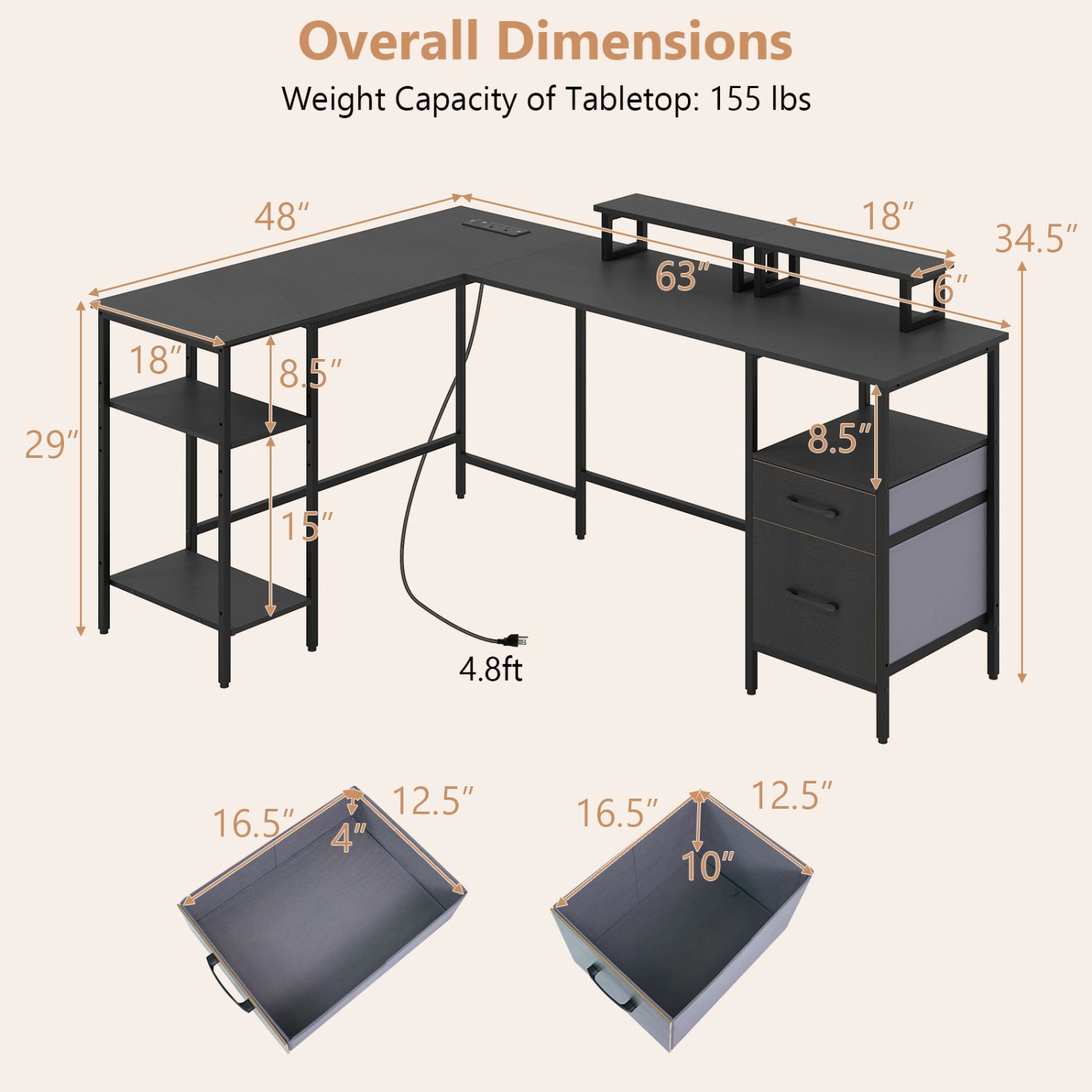 SlickBlue L Shaped Computer Desk with Reversible Monitor Stands