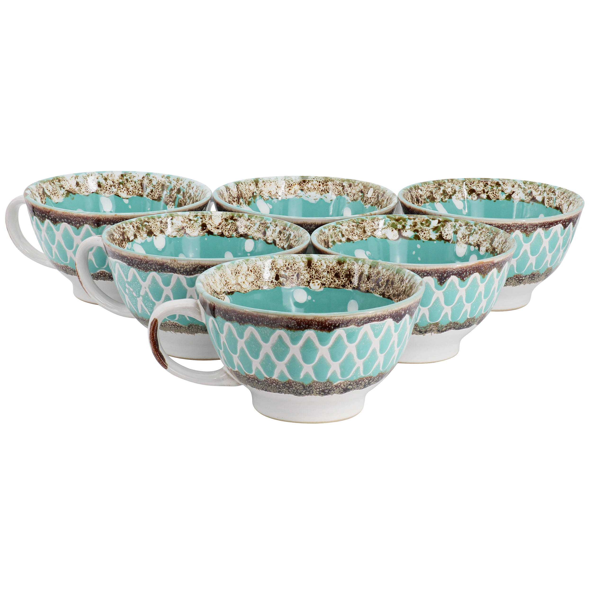 Meritage Otis 6 Piece 27 Ounce Stoneware Soup Bowl with Handle Set in Turquoise