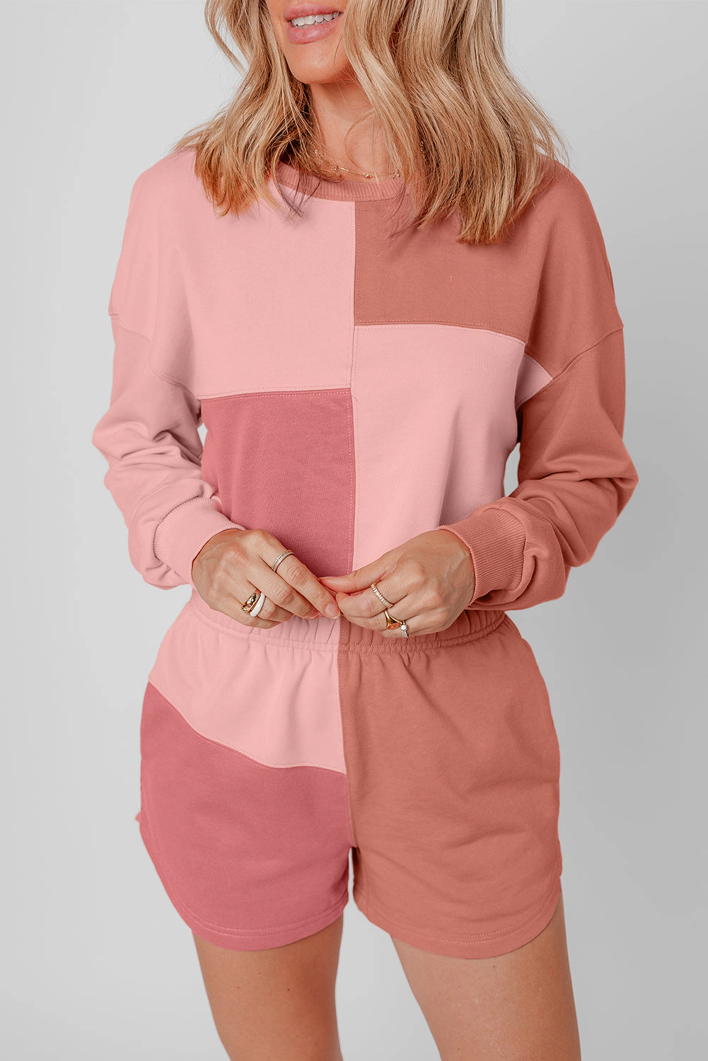 Threaded Pear Women's Saige Patchwork Long Sleeve Shorts