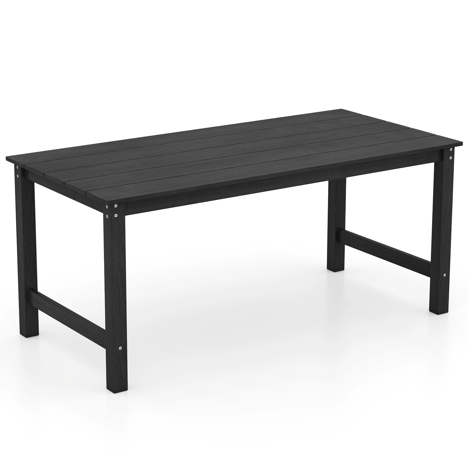 SUGIFT 67-Inch Black HDPE Outdoor Patio Dining Table for 6, Wood-Look Top with Umbrella Hole