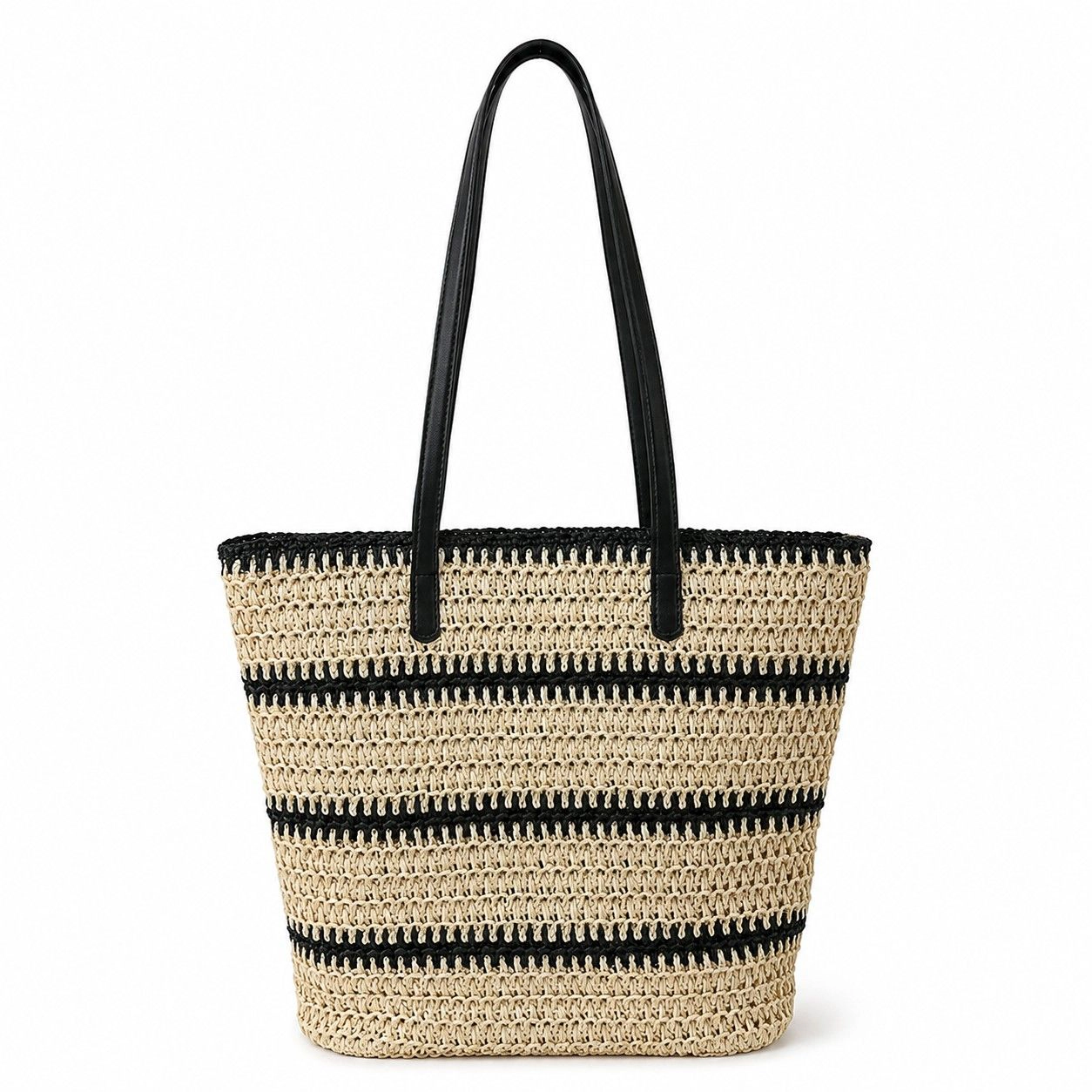 Alilang Women's Open Weave Tote Bag with Contrast Stripe Zip Closure and Shoulder Handles