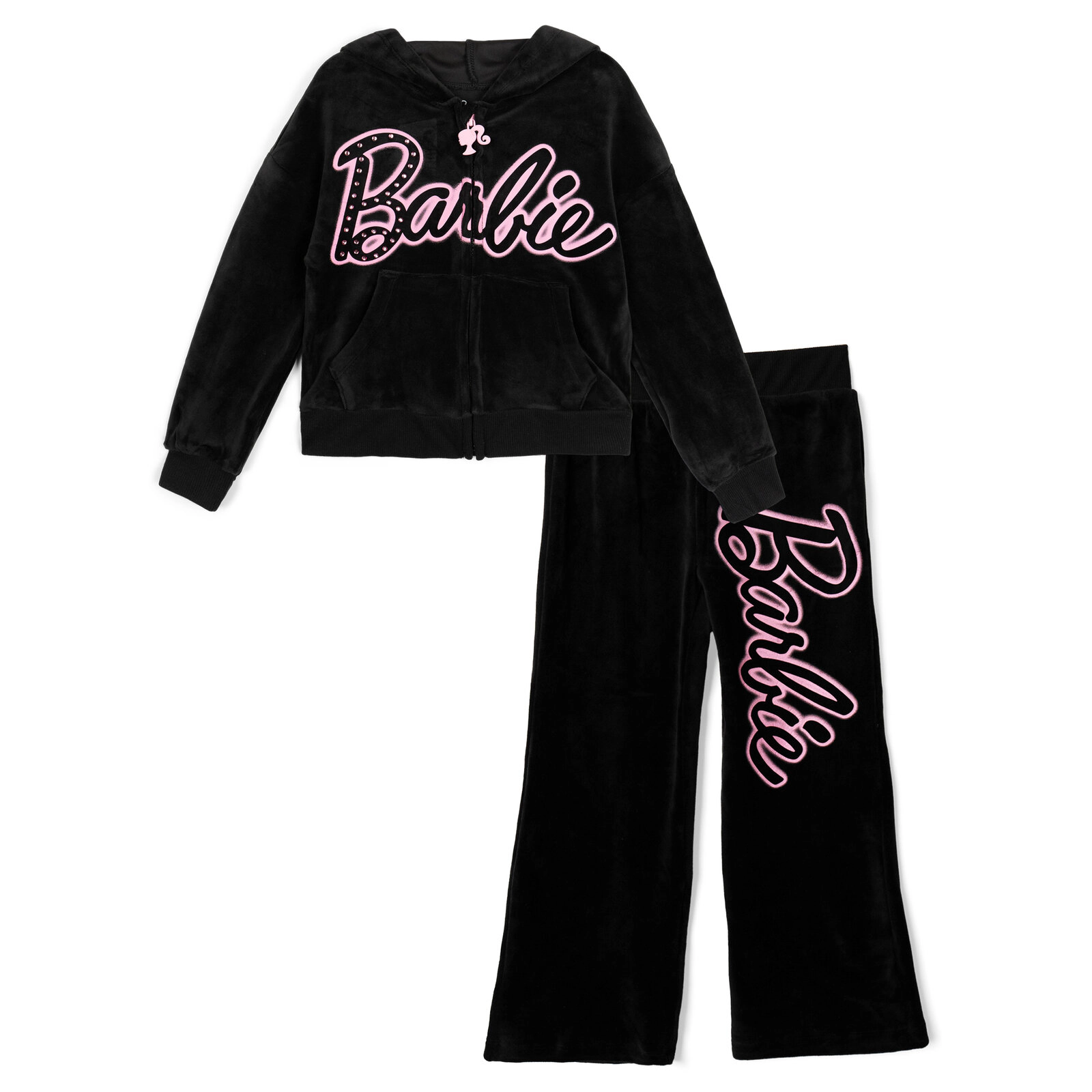 Barbie Girls' Loungewear Velour Hoodie and Pants Set
