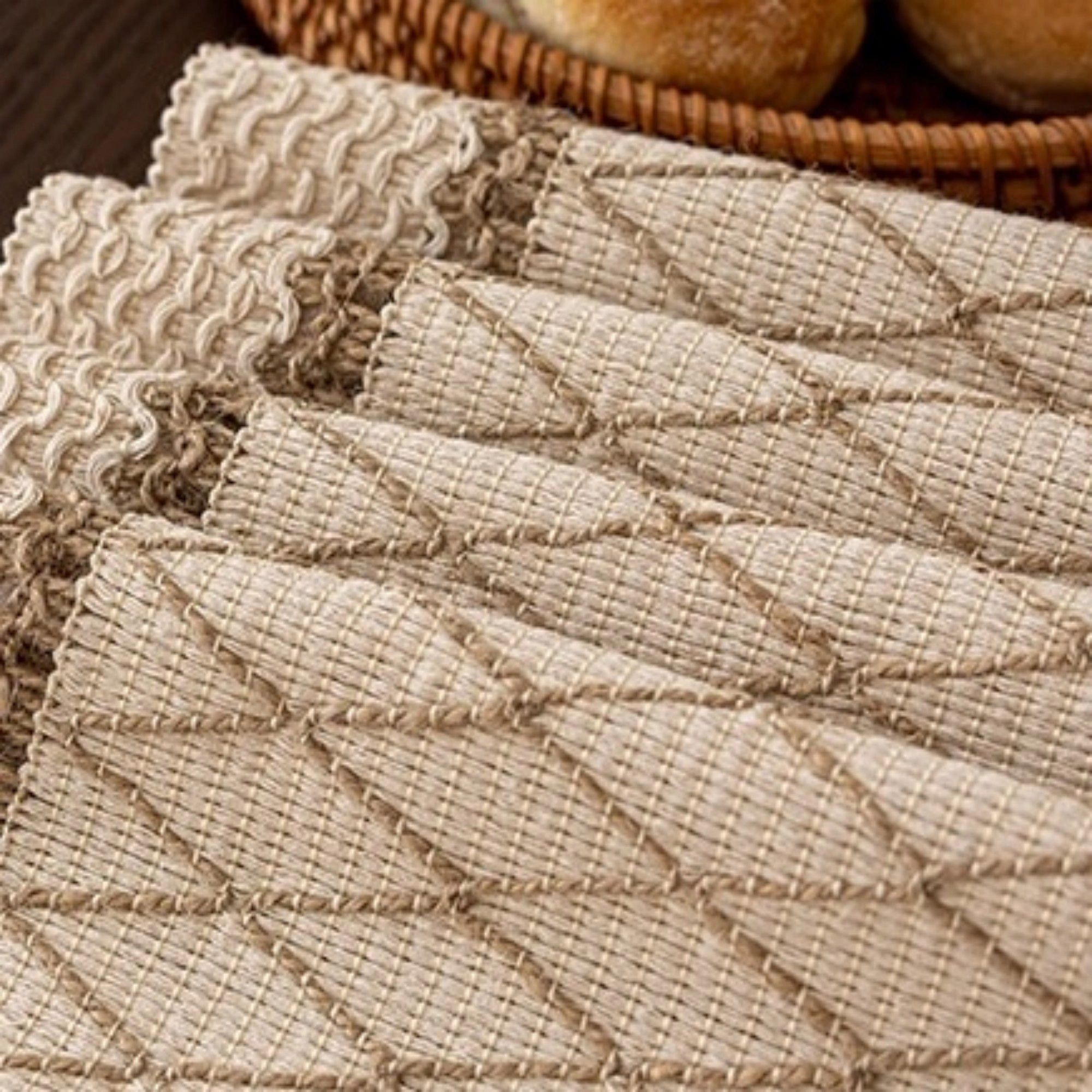 Alilang Women Textured Woven Table Runner with Fringe Trim and Neutral Stripe Pattern 47x11.8