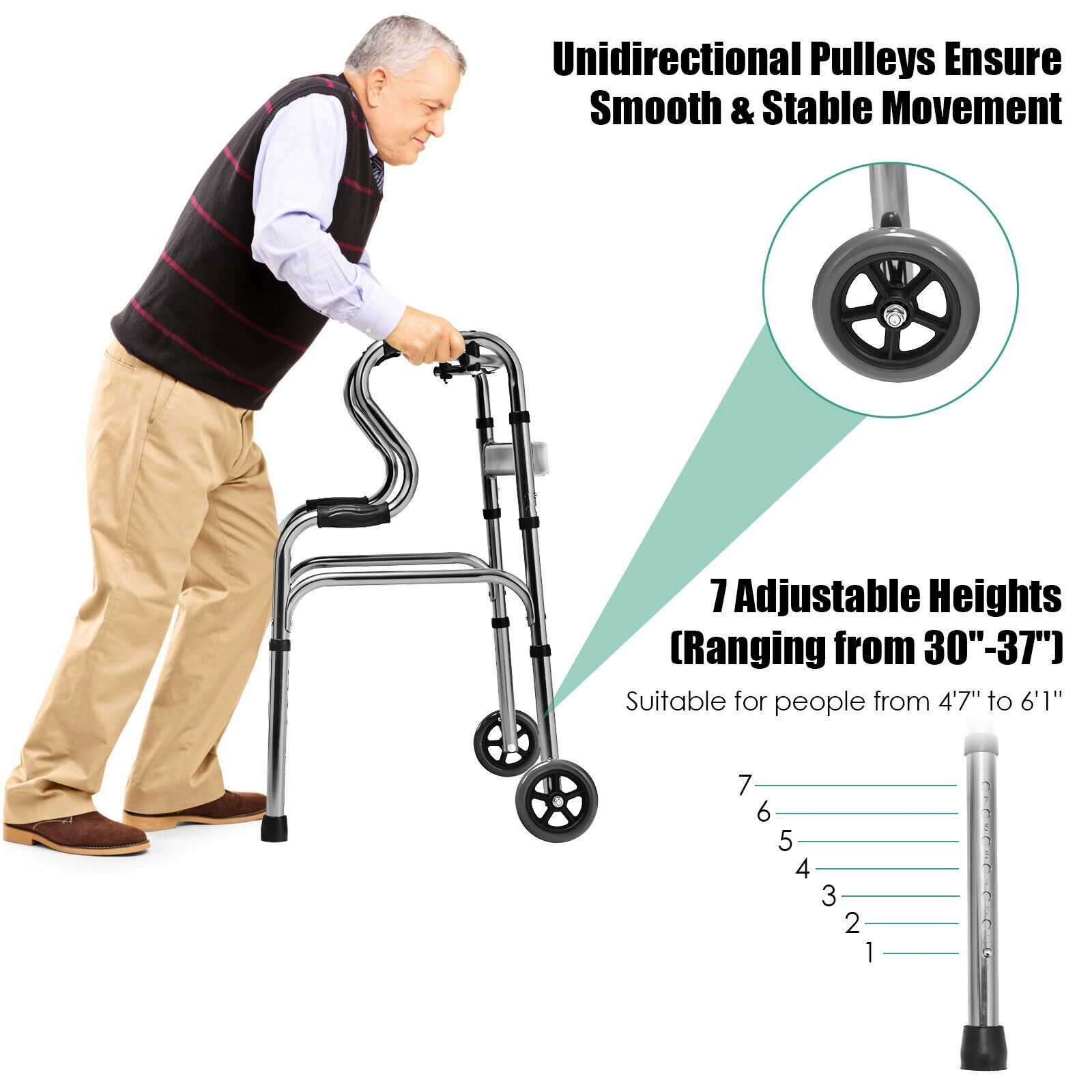 SUGIFT Gray Folding Stand-Assist Walker with Bi-Level Handrails 25.6-in W 20-in D 37-in H 440-lb User Capacity