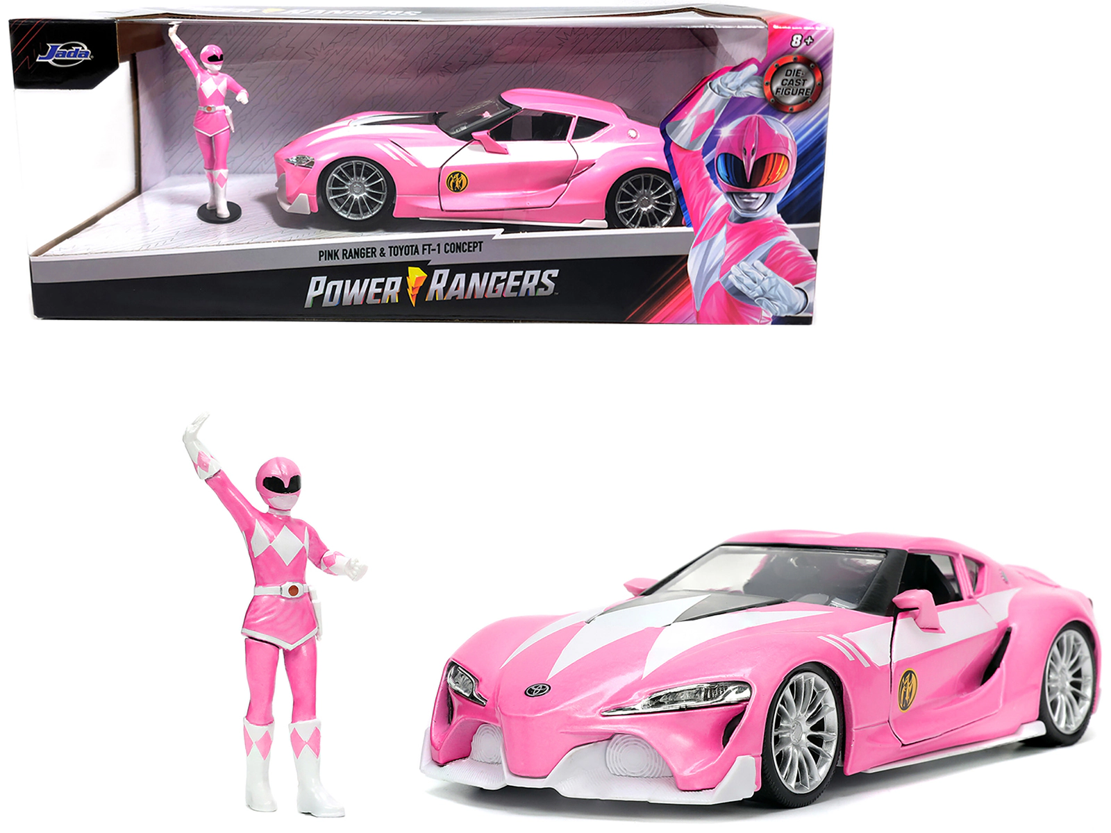 Jada Toyota FT-1 Concept Pink Metallic and Pink Ranger Diecast Figurine "Power Rangers" "Hollywood Rides"