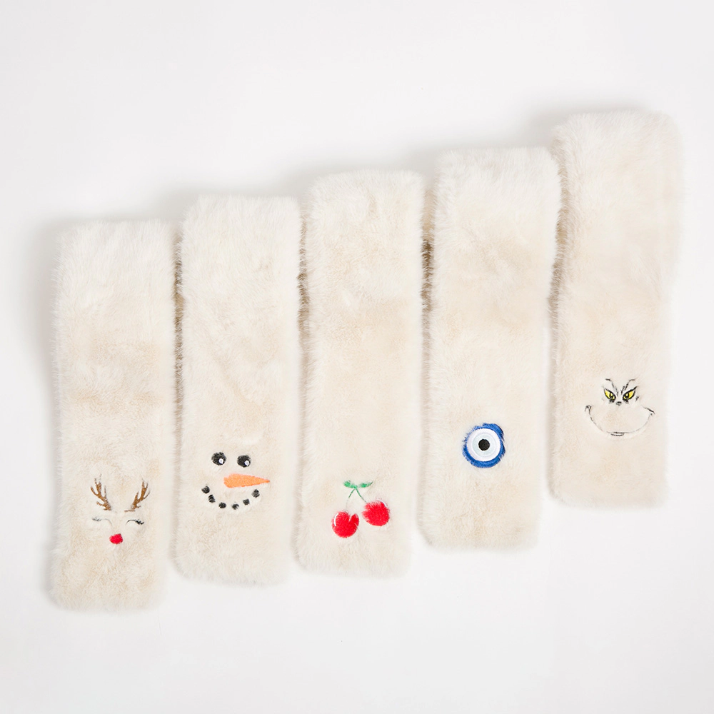 Truedames Faux Fur Plush Cherry Embroidered Pull Through Scarf Red, White