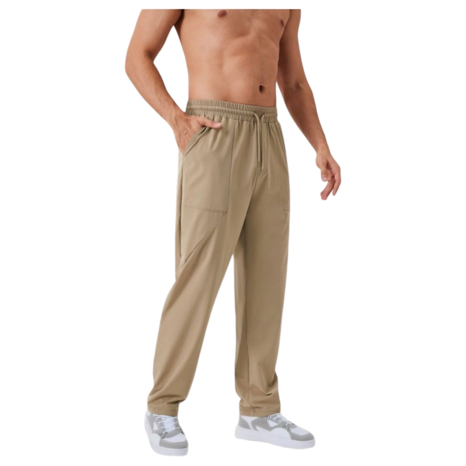 Anna-Kaci Men's Relaxed Fit Drawstring Pants with Patch Pockets and Elastic Waistband