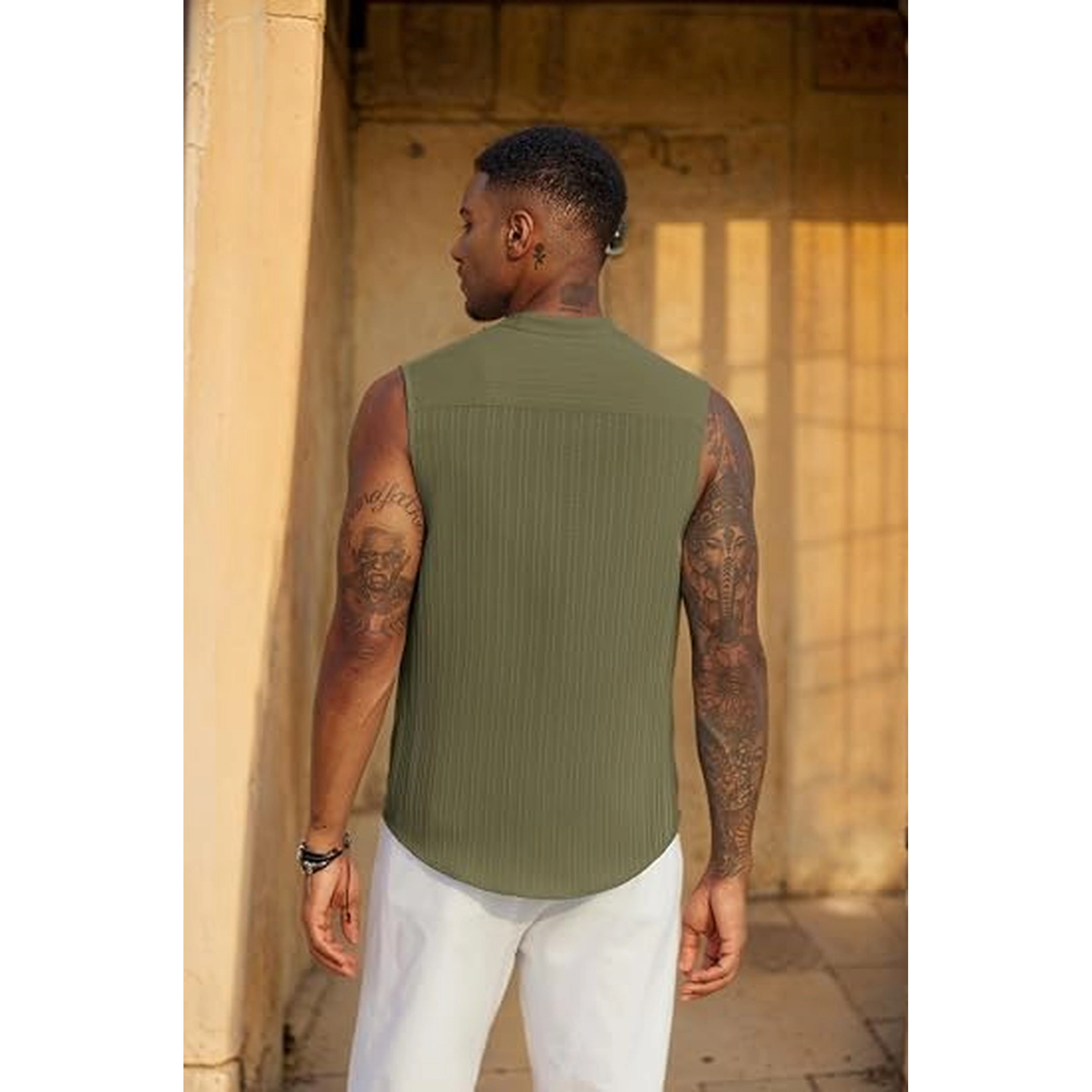 COOFANDY Men's Regular Fit Sleeveless Collar Neck Button Front Shirt