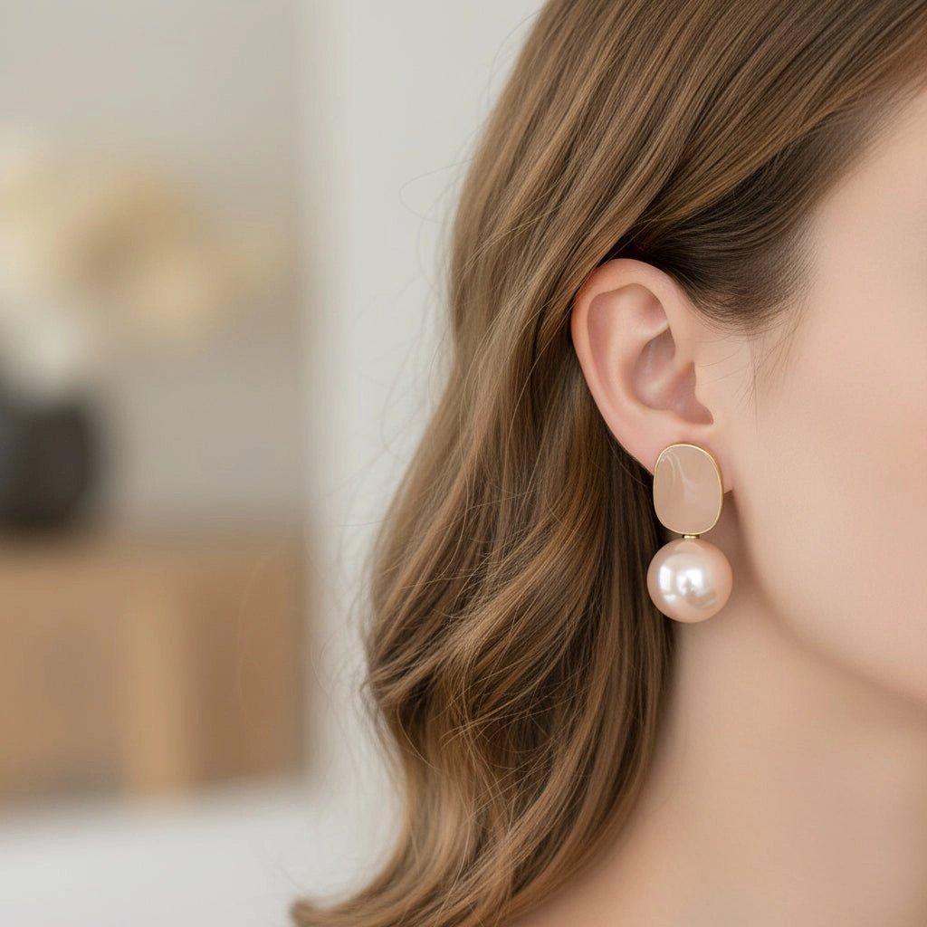 DressAtR Women's Geometric Pearl Drop Earrings