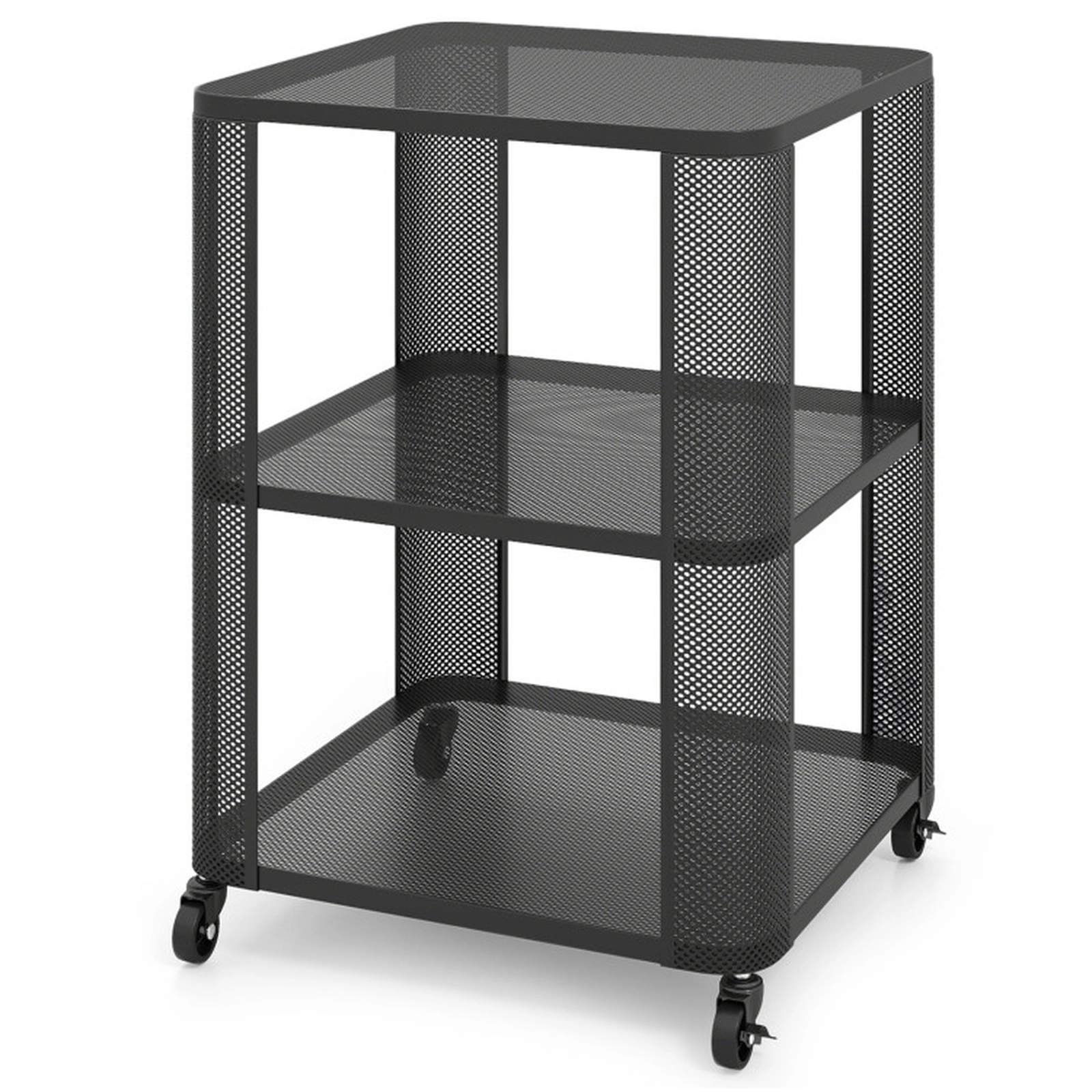 SUGIFT 3 Tier Metal Mesh Shelves Lockable Rolling Storage End Table In Black