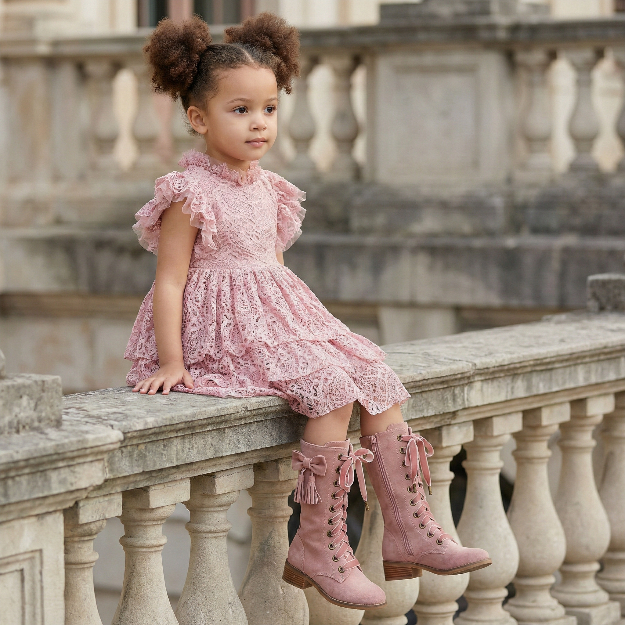 2Bunnies Girls' 12M-8Y Iris Lace Tiered Knee-Length Boho Flower Girl Dress