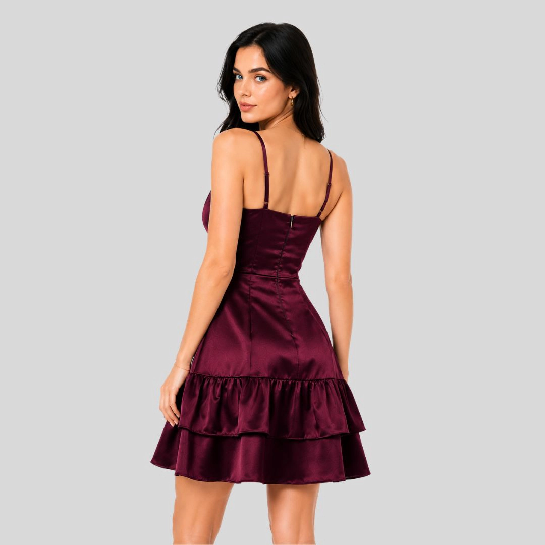 Artyska Women's Satin Fit & Flare Tiered Ruffle Mini Dress