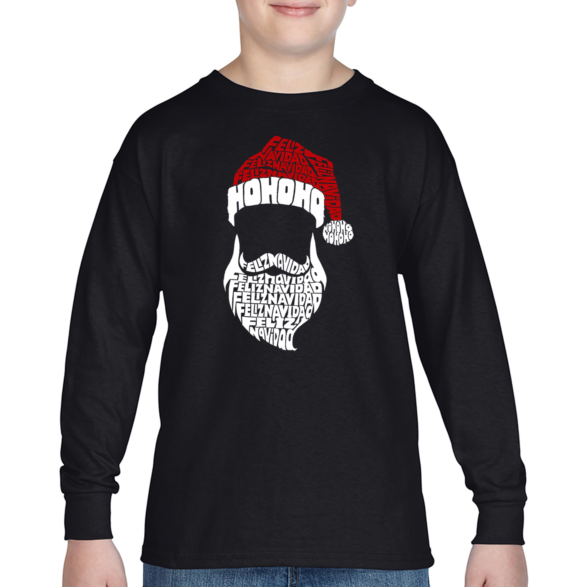 LA Pop Art Boys Long Sleeve T-Shirt - Feliz Navidad Santa Claus