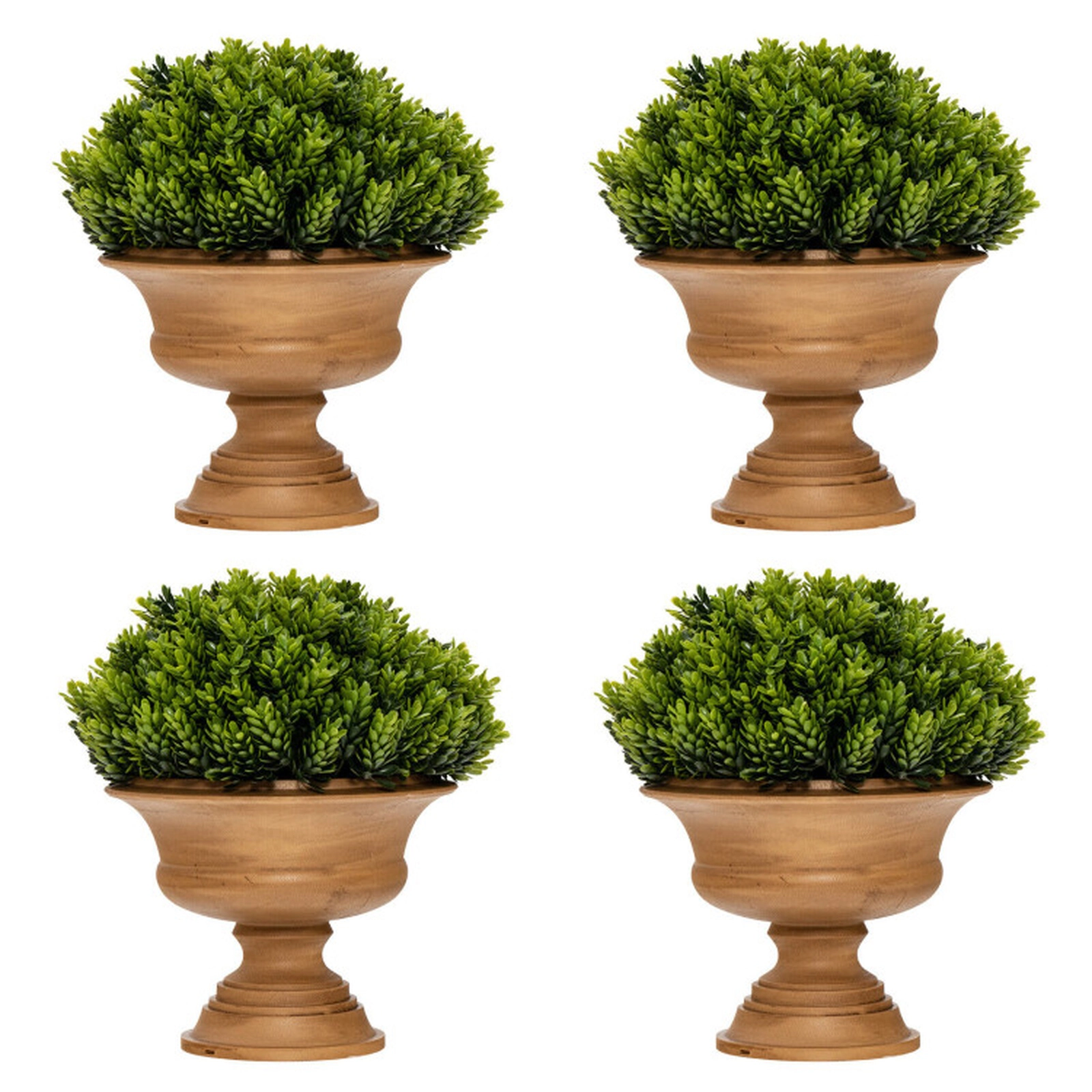 SUGIFT Set of 4 11.5-in Artificial Boxwood Topiary Potted Plants with Dense Leaves and Golden Pots