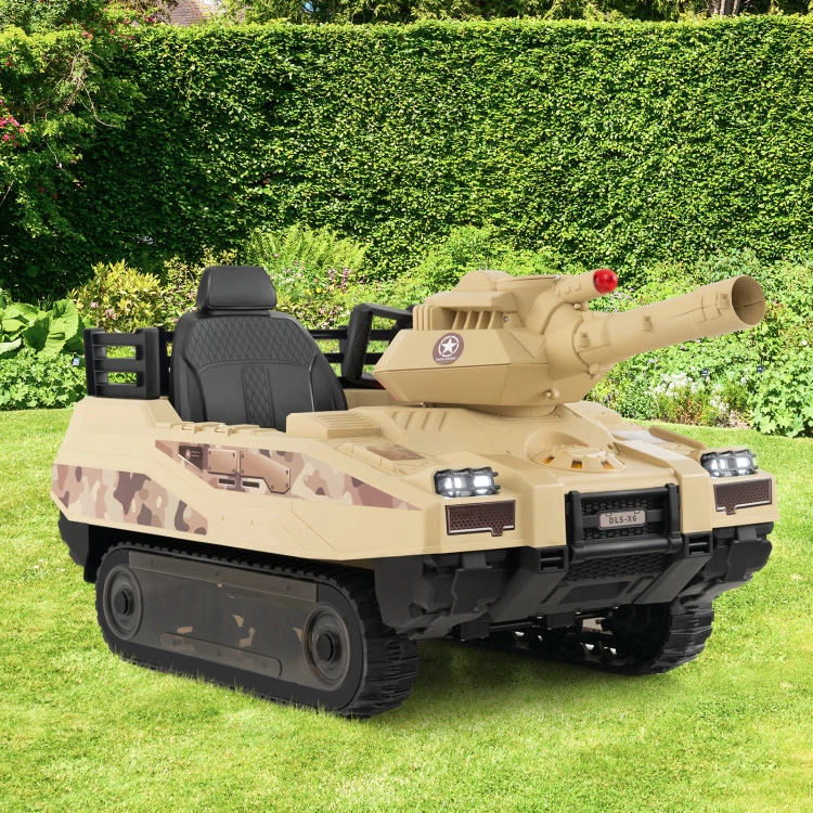 Hivvago 12V Electric Kids Ride On Tank with Rotatable Turret and 8 Missiles for Kids Aged 37-95 Months Old