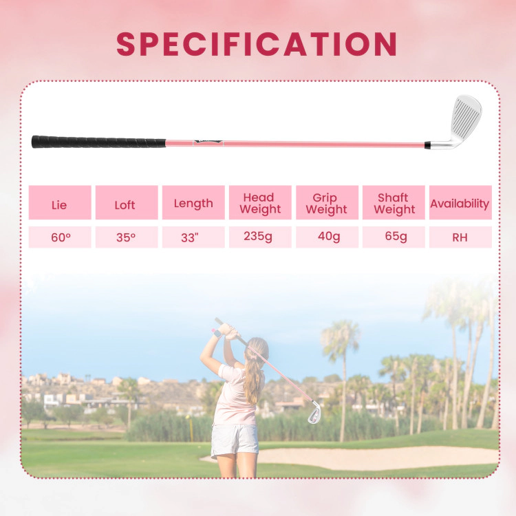 SUGIFT Pink Fiberglass Shaft and Headcover for Ages 11-14 Junior 7 Iron Golf Club
