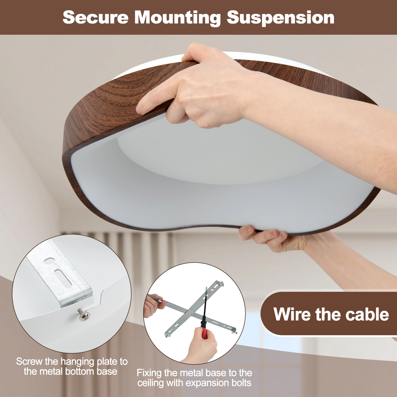SUGIFT Brown 16.5-Inch Square 24W LED Flush Mount Ceiling Light