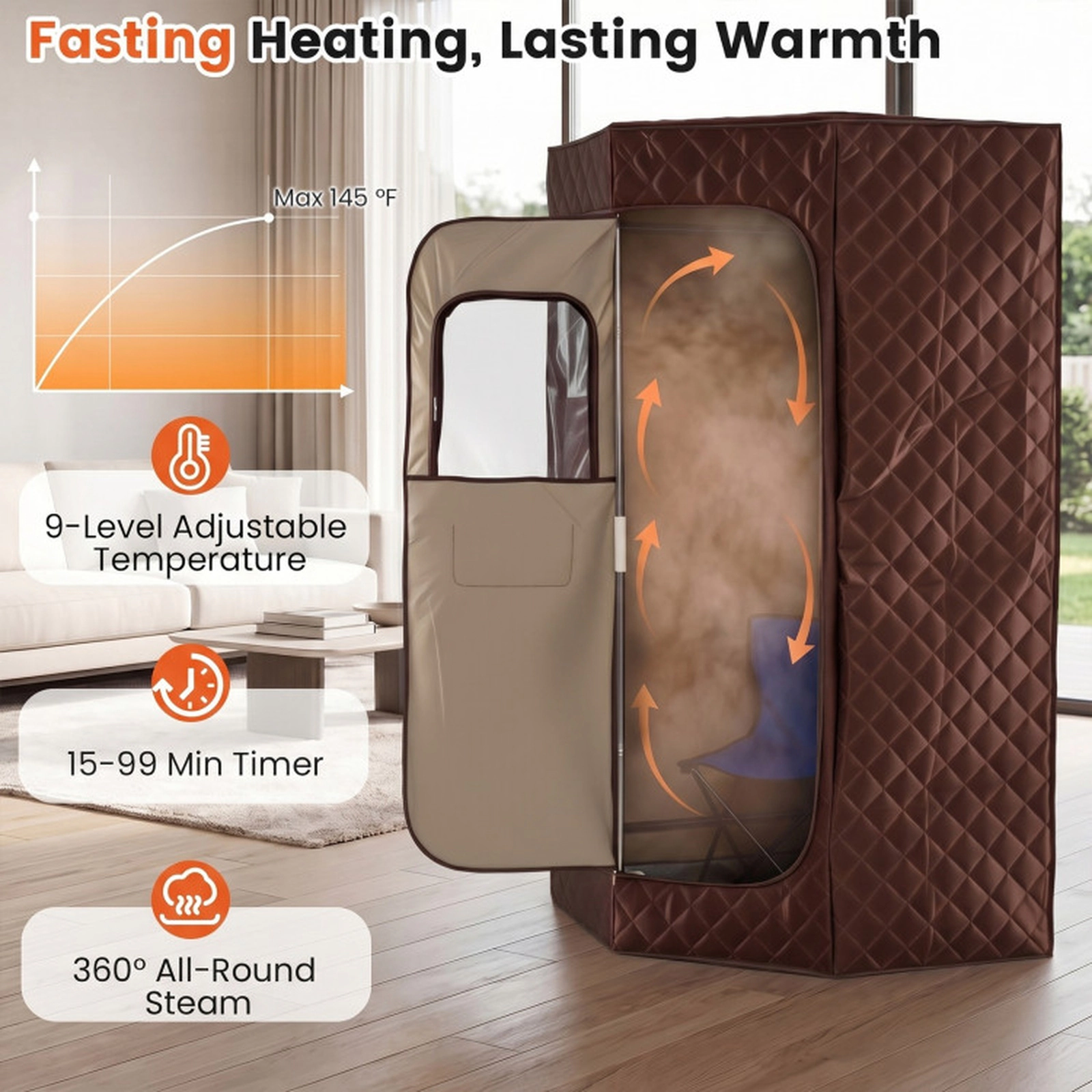 SUGIFT 3L 800W Portable Steam Sauna Tent with 9 Heat Levels Remote Control Folding Chair and Foot Massager