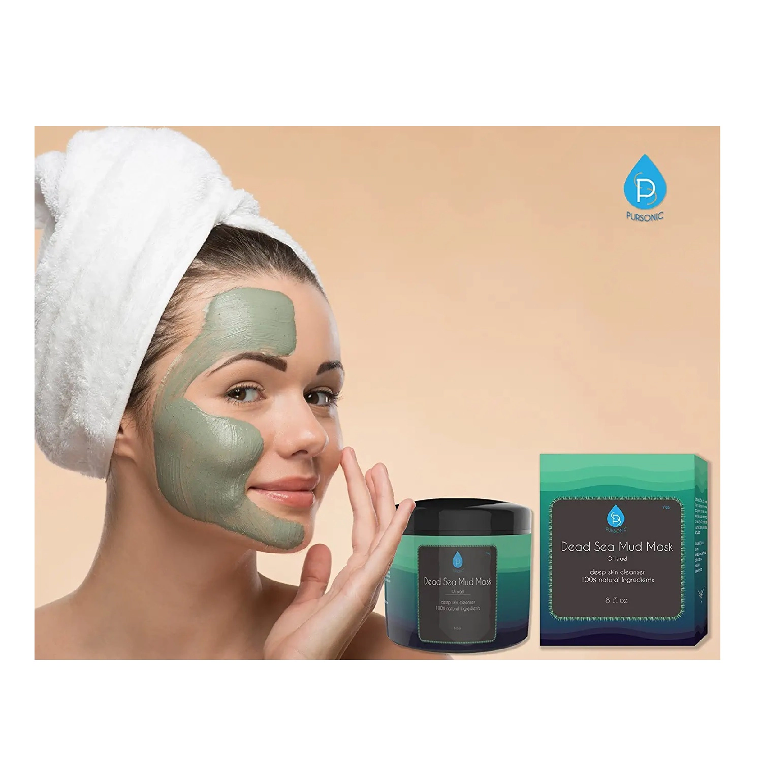 Pursonic Women's Mineral-Rich Dead Sea Mud Mask Facial Treatment for Deep Detox, Pore Cleansing & Skin Rejuvenation 8 Oz