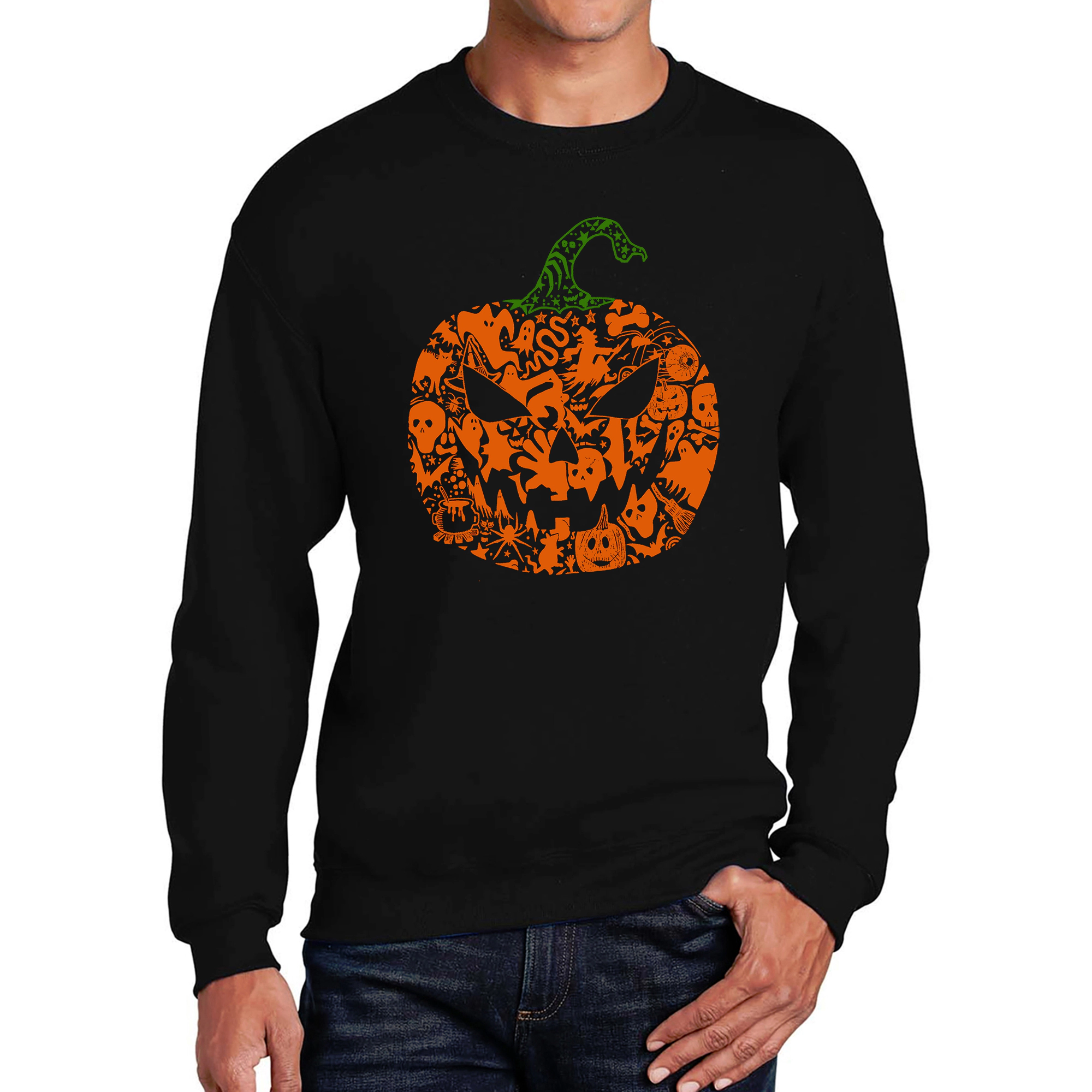LA Pop Art Halloween Pumpkin - Men's Word Crew Sweatshirt