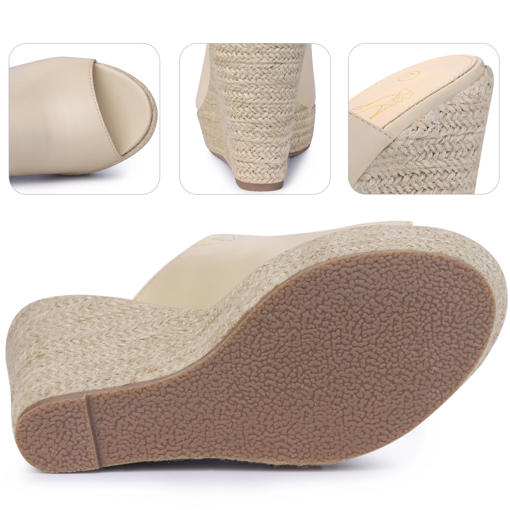 BLISSFUL STEP Women's Open Toe Espadrille Wedge Heel Platform Slide Sandals