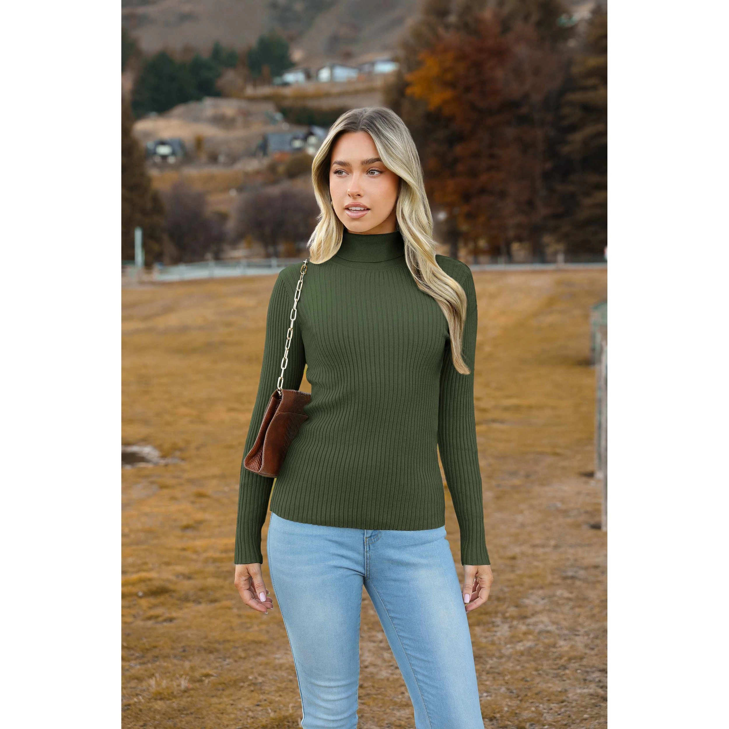 Zeagoo Women's Turtleneck Long Sleeve Fitted Ribbed Knit Pullover