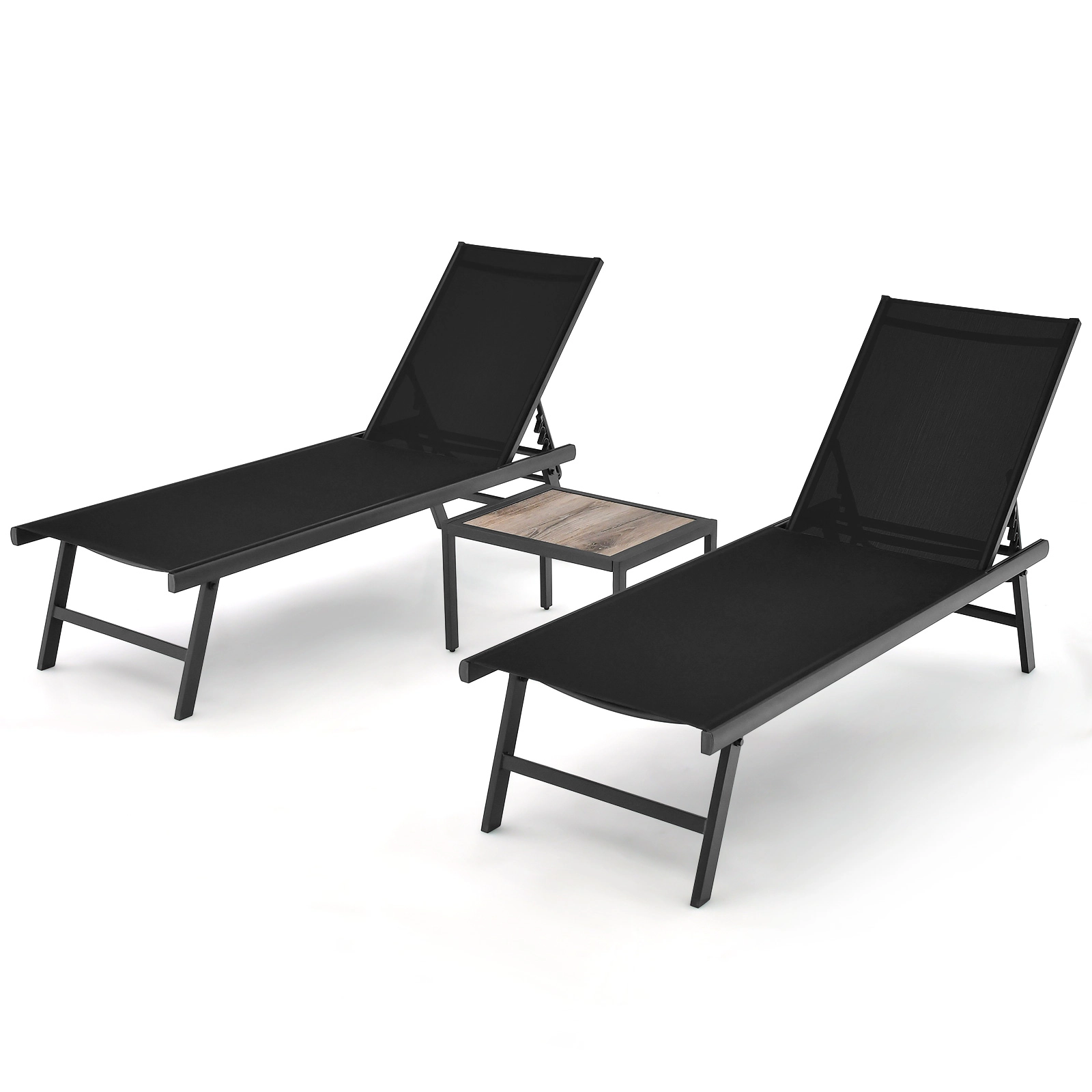 SUGIFT Adjustable Patio Chaise Lounge and Coffee Table Set 330-lb Chair Capacity 66-lb Table Capacity Brown/Navy