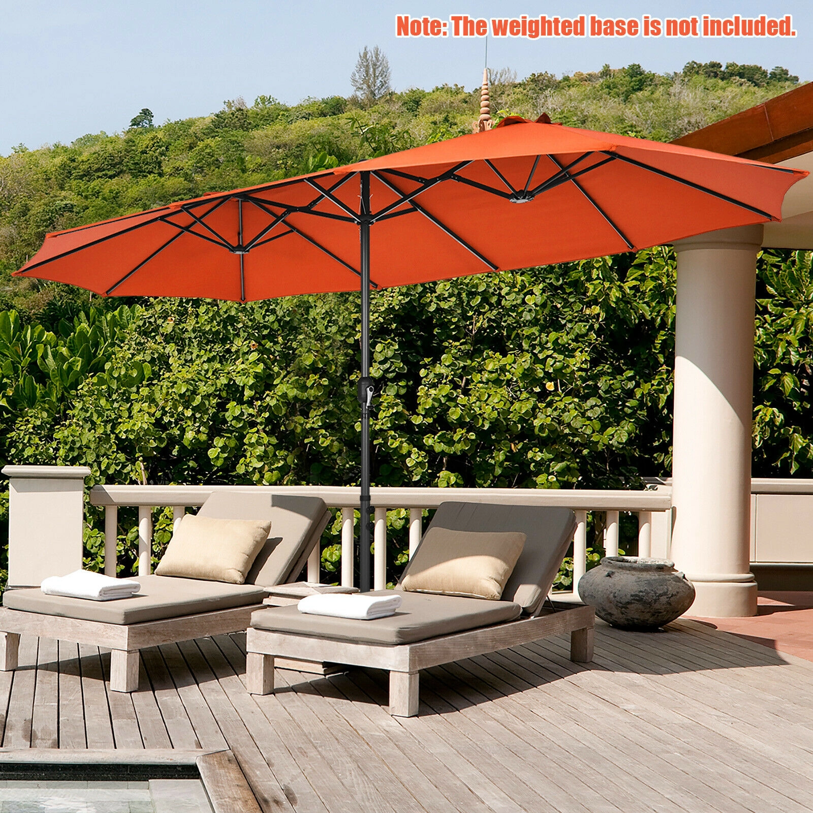 SUGIFT Double-Sided Patio Umbrella with Hand-Crank System 15.4-ft Wide Canopy Steel Frame Orange