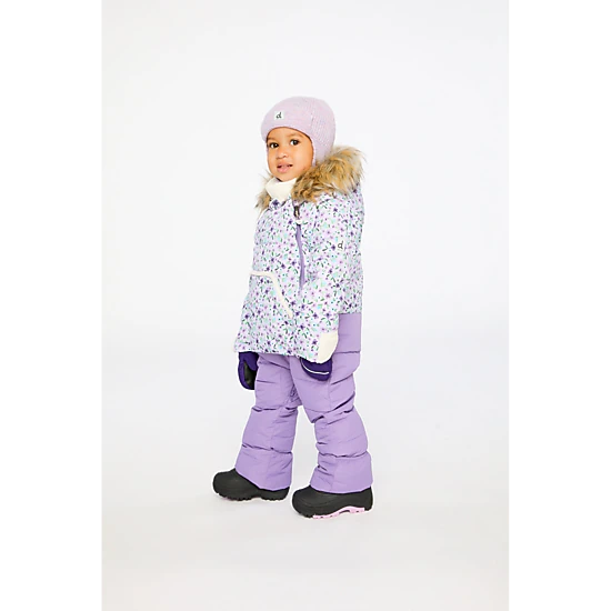Deux par Deux Girls Snug Mini Flower Print One Piece Snowsuit Adapted for Car Seats with Faux Fur-Trimmed Hood