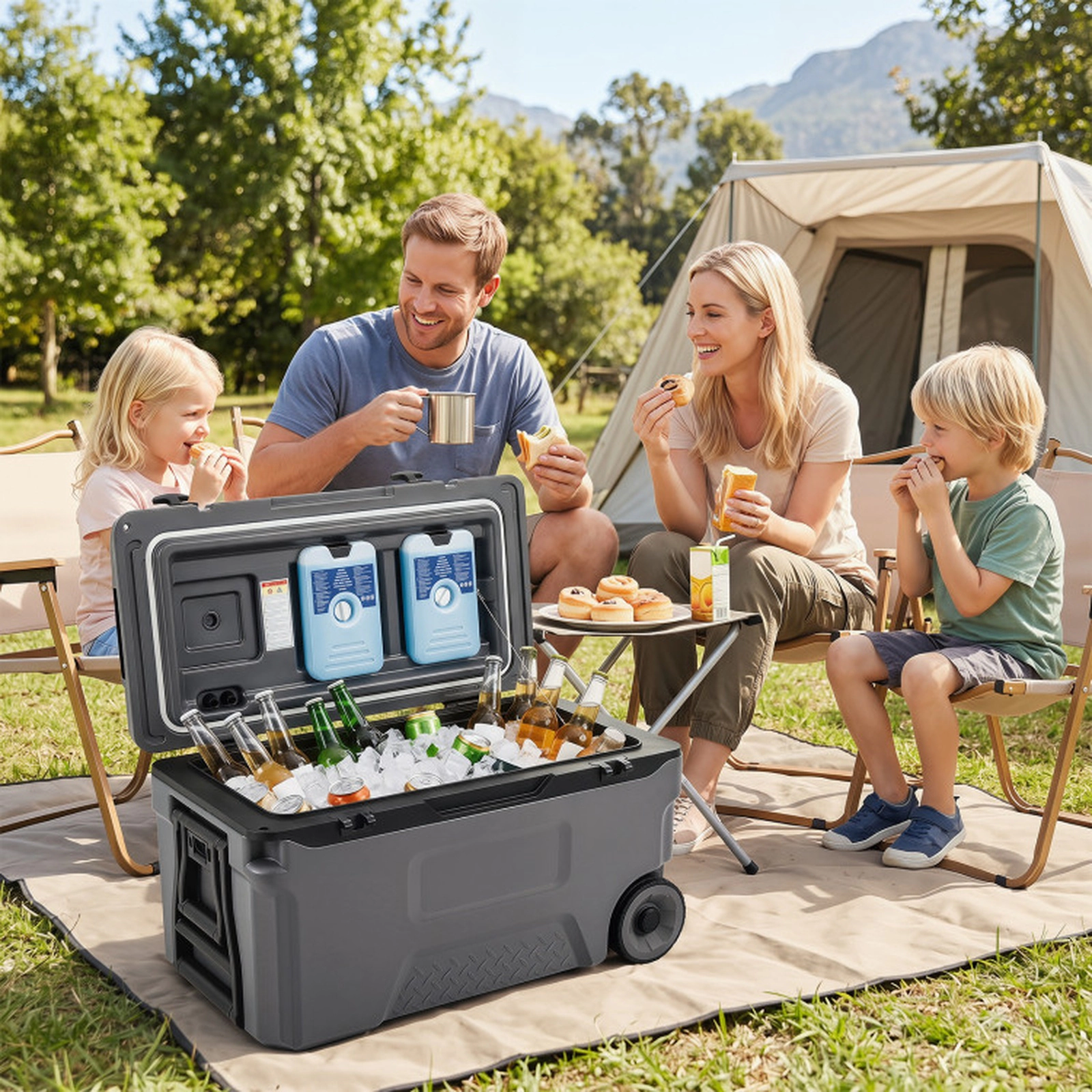 SUGIFT 53-Quart Gray Rolling Patio Cooler with Fish Ruler 29.5-in W 16-in D 16-in H 220-lb Lid Capacity