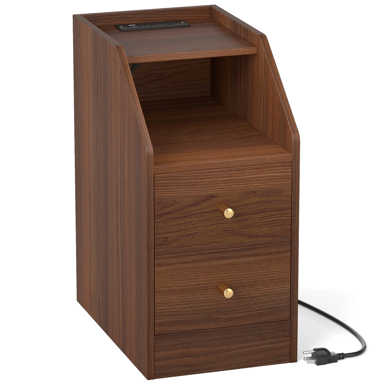 LJG Side End Table with Charging Station Sofa Couch Table with Shelf Drawers