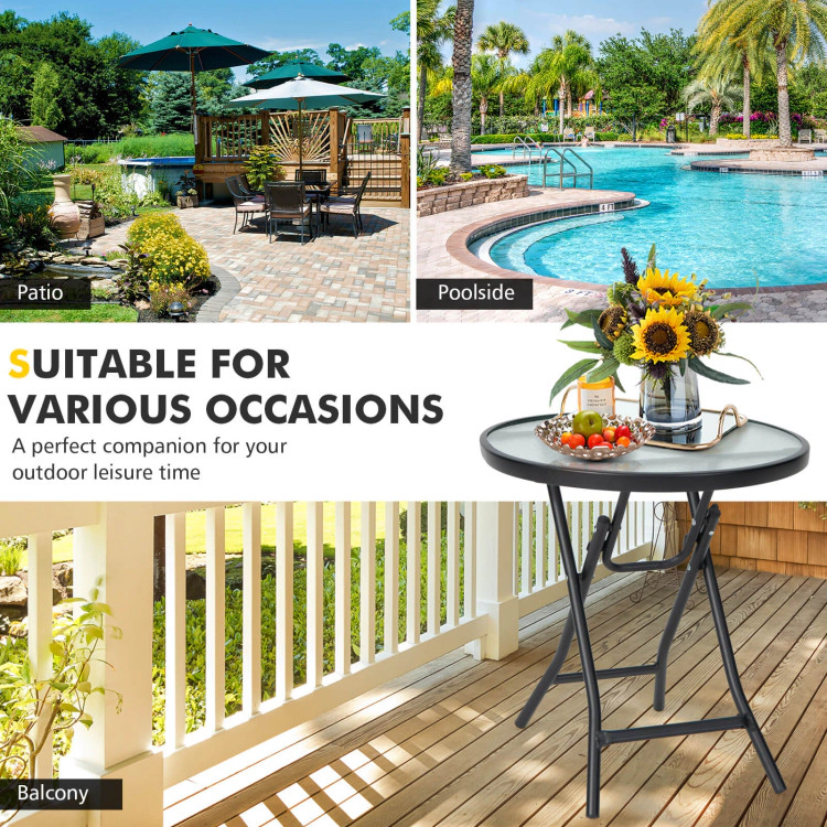 Hivvago Patio Side Table With Tempered Glass Tabletop