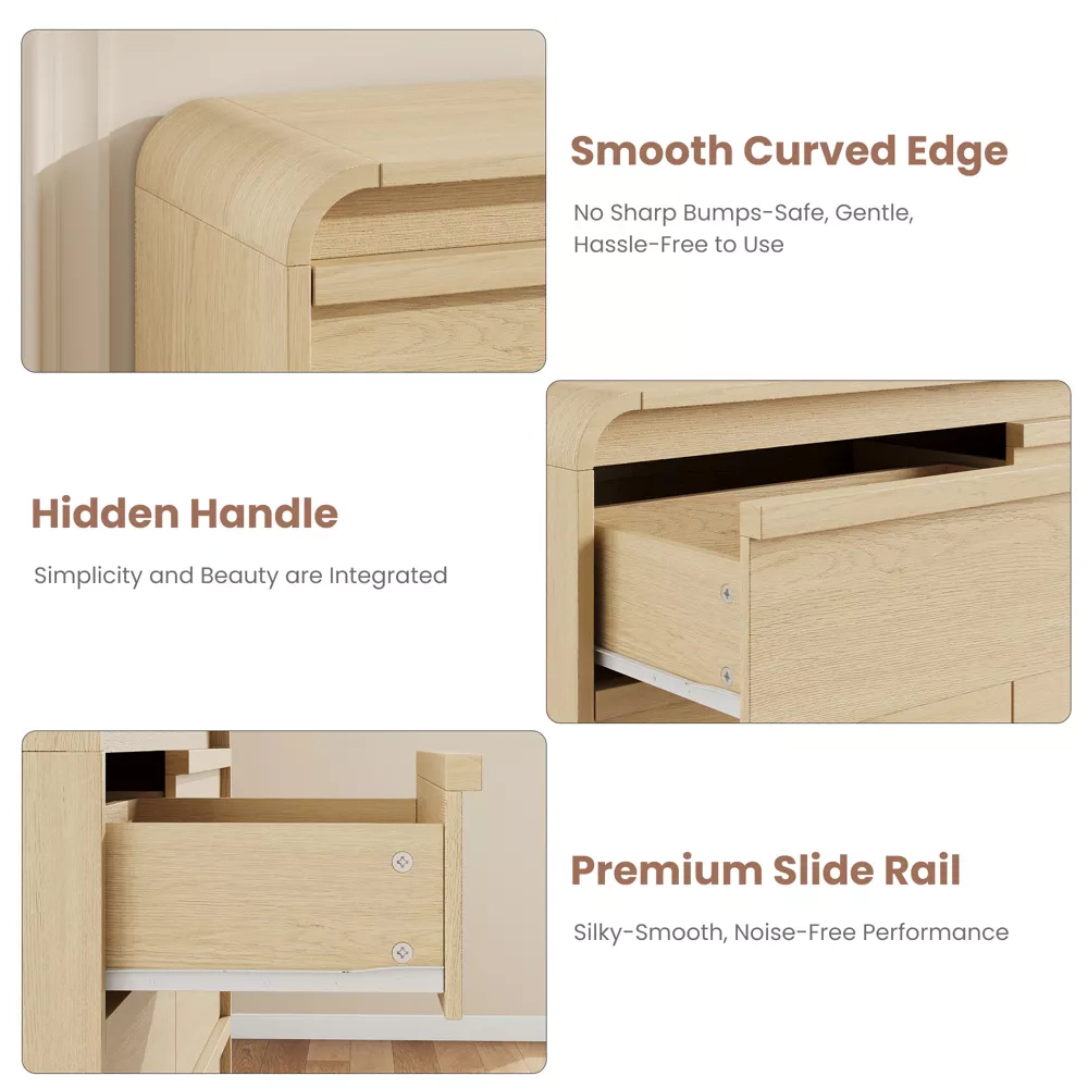 Arched 6 Drawer White Dresser, Modern Wood Storage Chest with Curved Design