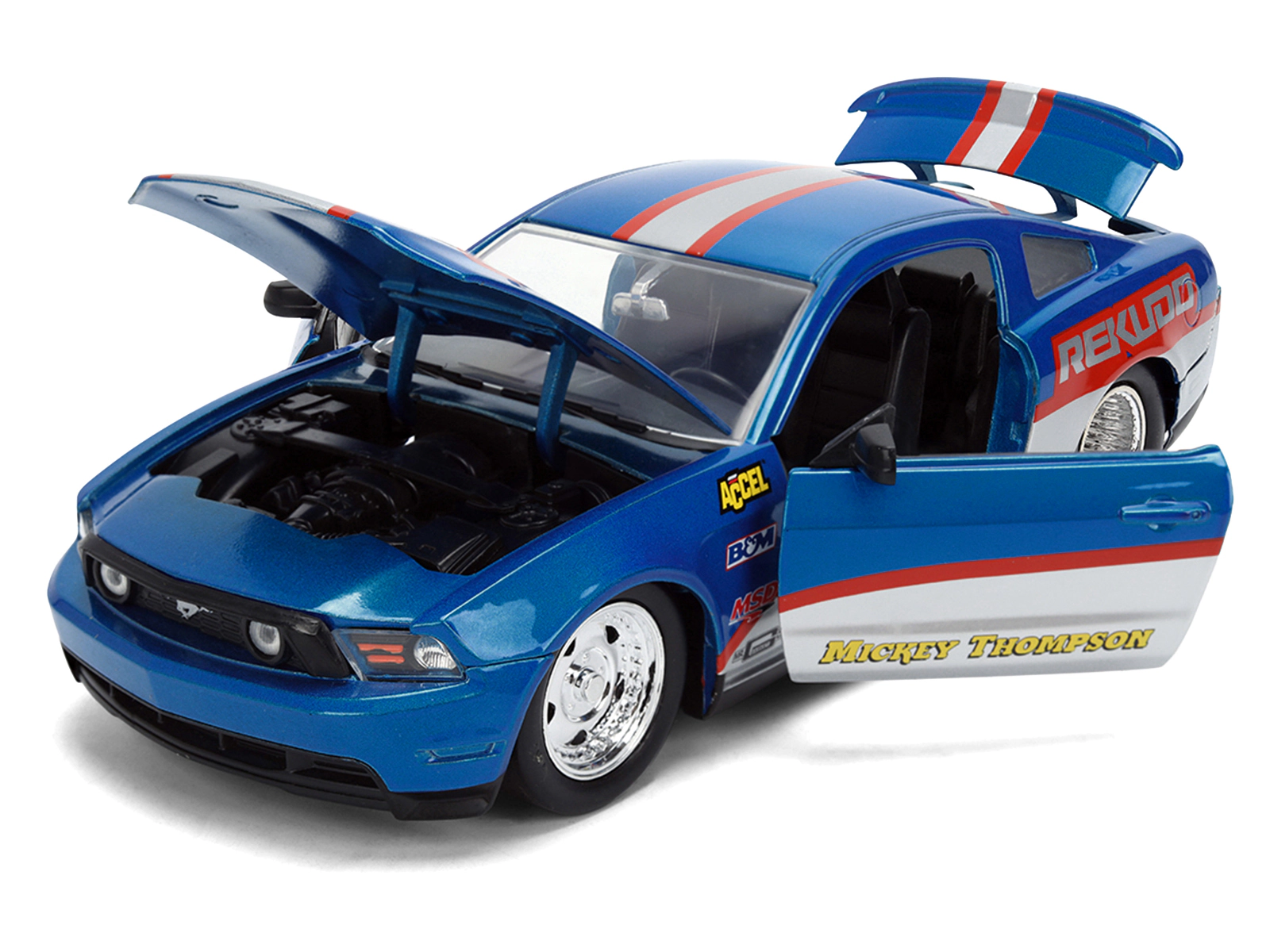 Jada 2010 Ford Mustang GT "Rekudo" Blue Metallic with Red and Silver Stripes "Bigtime Muscle" Series 1/24