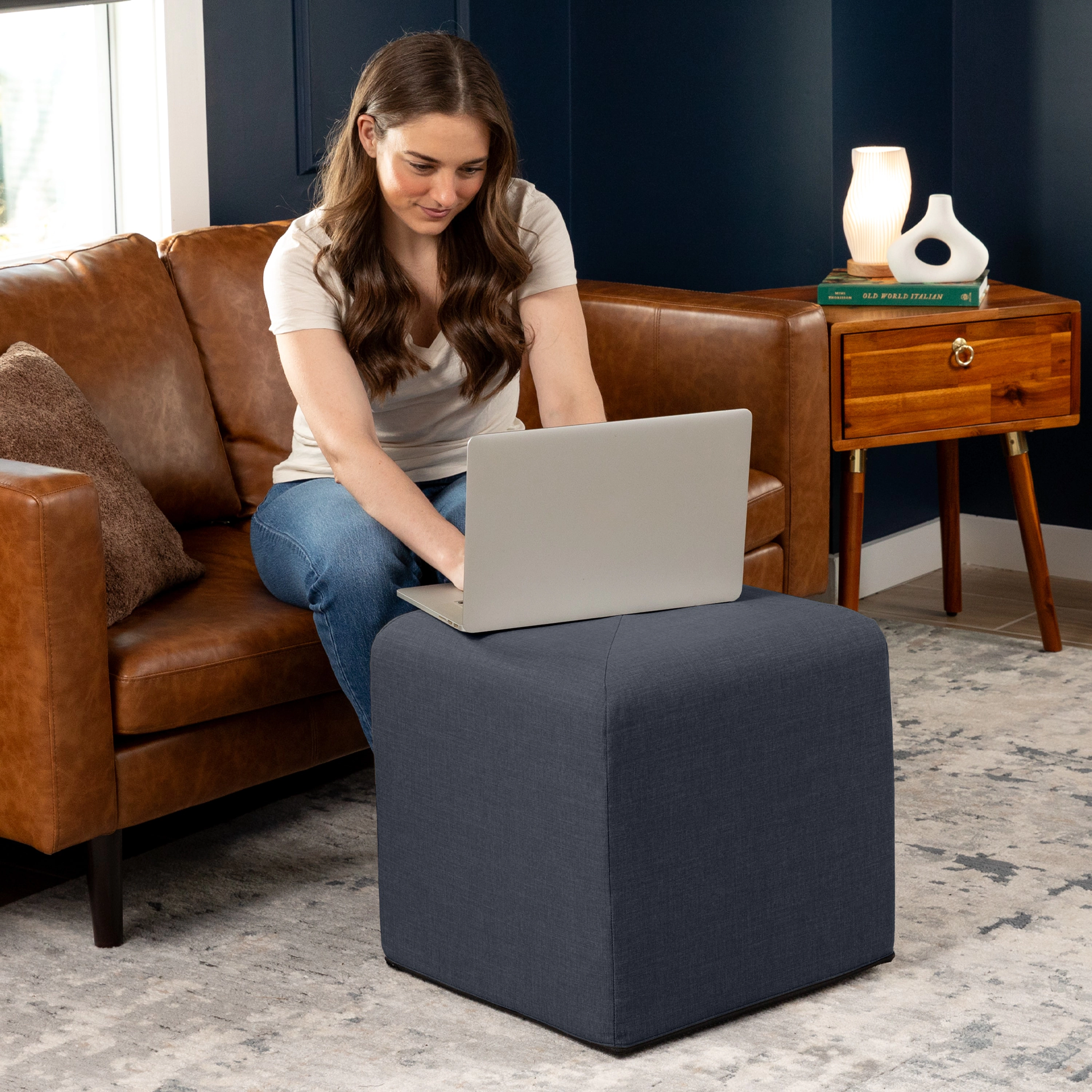 Jaxx Monroe Square Foam Ottoman with Stain Resistant Performance Fabric
