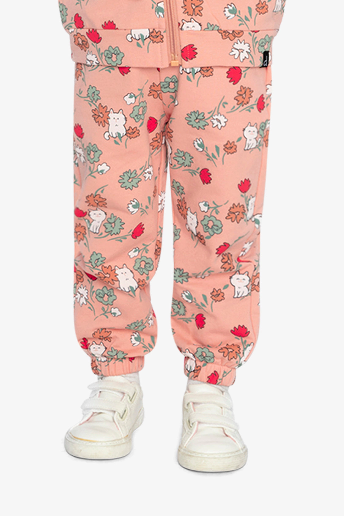 Deux par Deux Girls French Terry Elastic Cuff Sweatpants with Cat Print