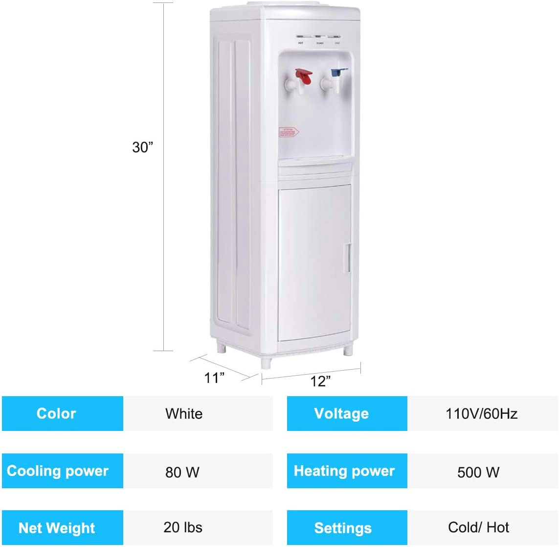 SUGIFT White Top Loading Hot and Cold Water Cooler Dispenser with Child Safety Lock 5-Gallon 12-in W 30-in H