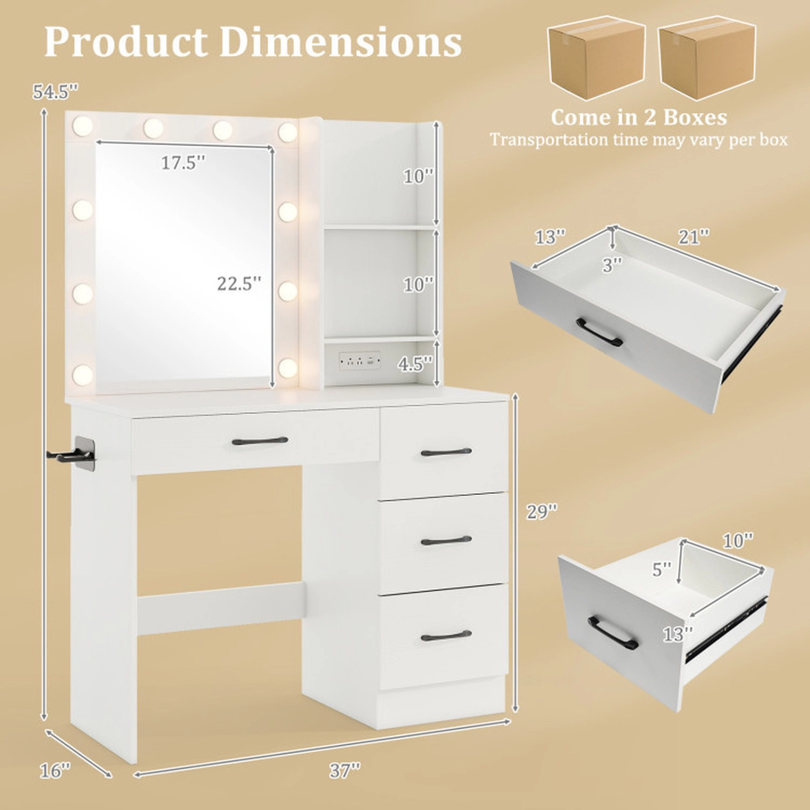 SUGIFT 4-Piece Twin Bedroom Set with Storage Bed, Vanity Desk, Bench and Jewelry Armoire