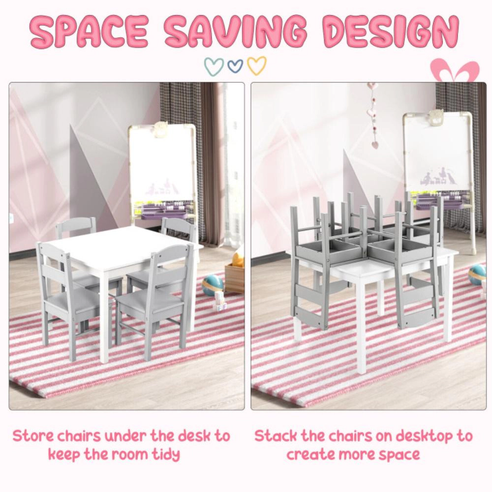 Hivvago Kids 5 Pieces Table And Chair Set Wooden Children Activity Playroom Furniture Gift